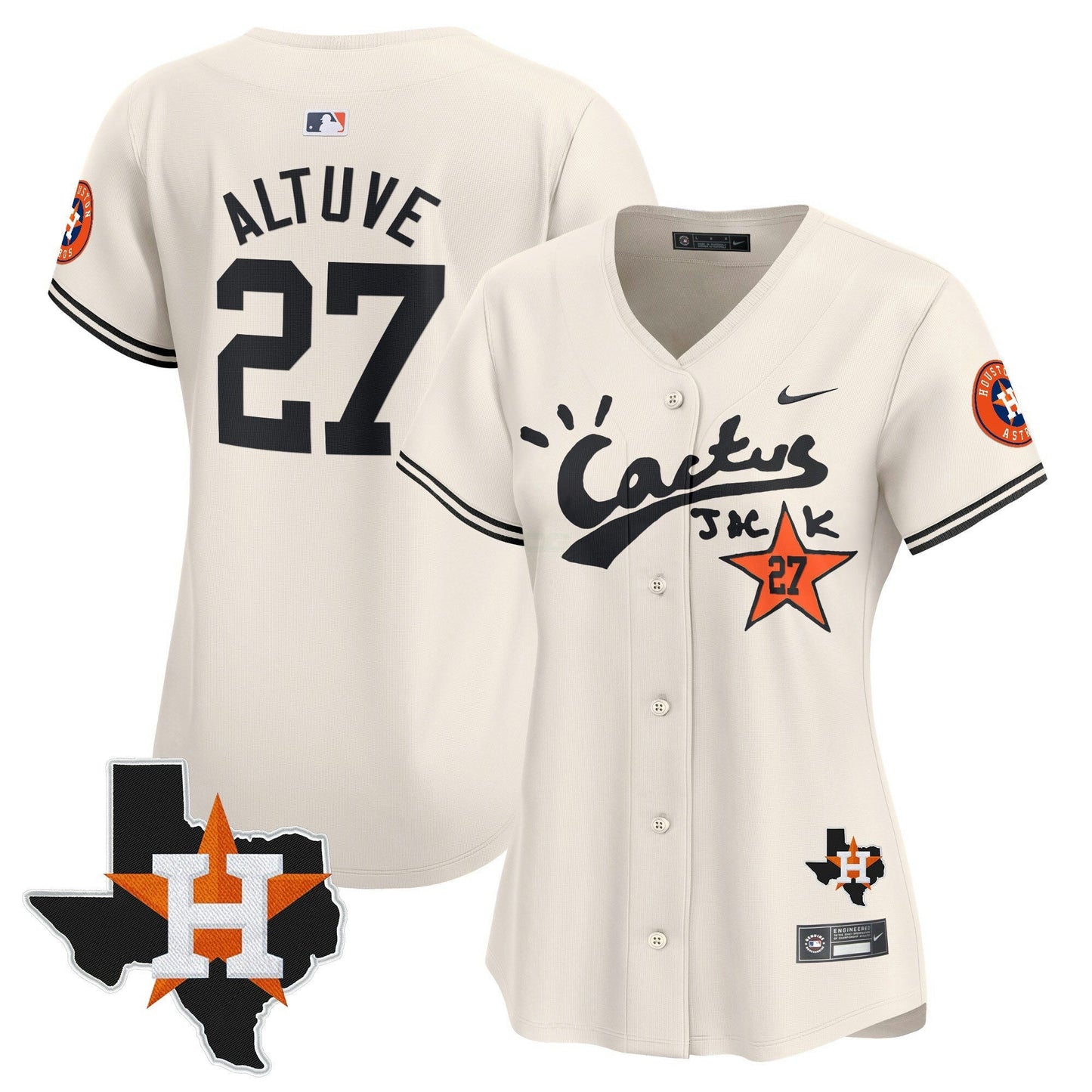 Camisa MLB Women’s Houston Cactus Jack Patch Vapor Premier Limited Jersey V7 – Stitched