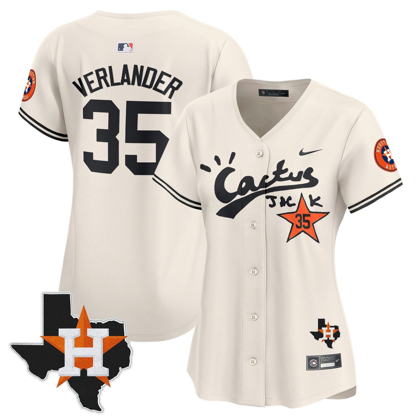Camisa MLB Women’s Houston Cactus Jack Patch Vapor Premier Limited Jersey V7 – Stitched
