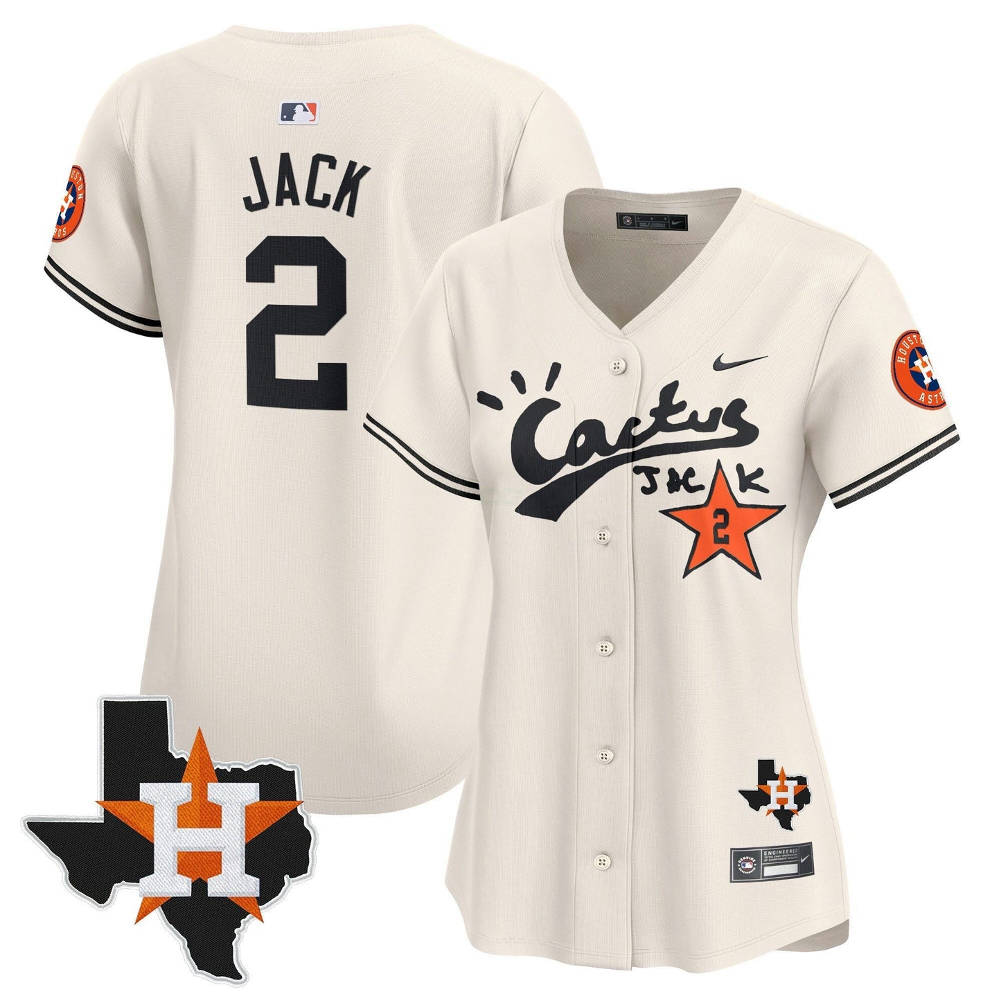 Camisa MLB Women’s Houston Cactus Jack Patch Vapor Premier Limited Jersey V7 – Stitched