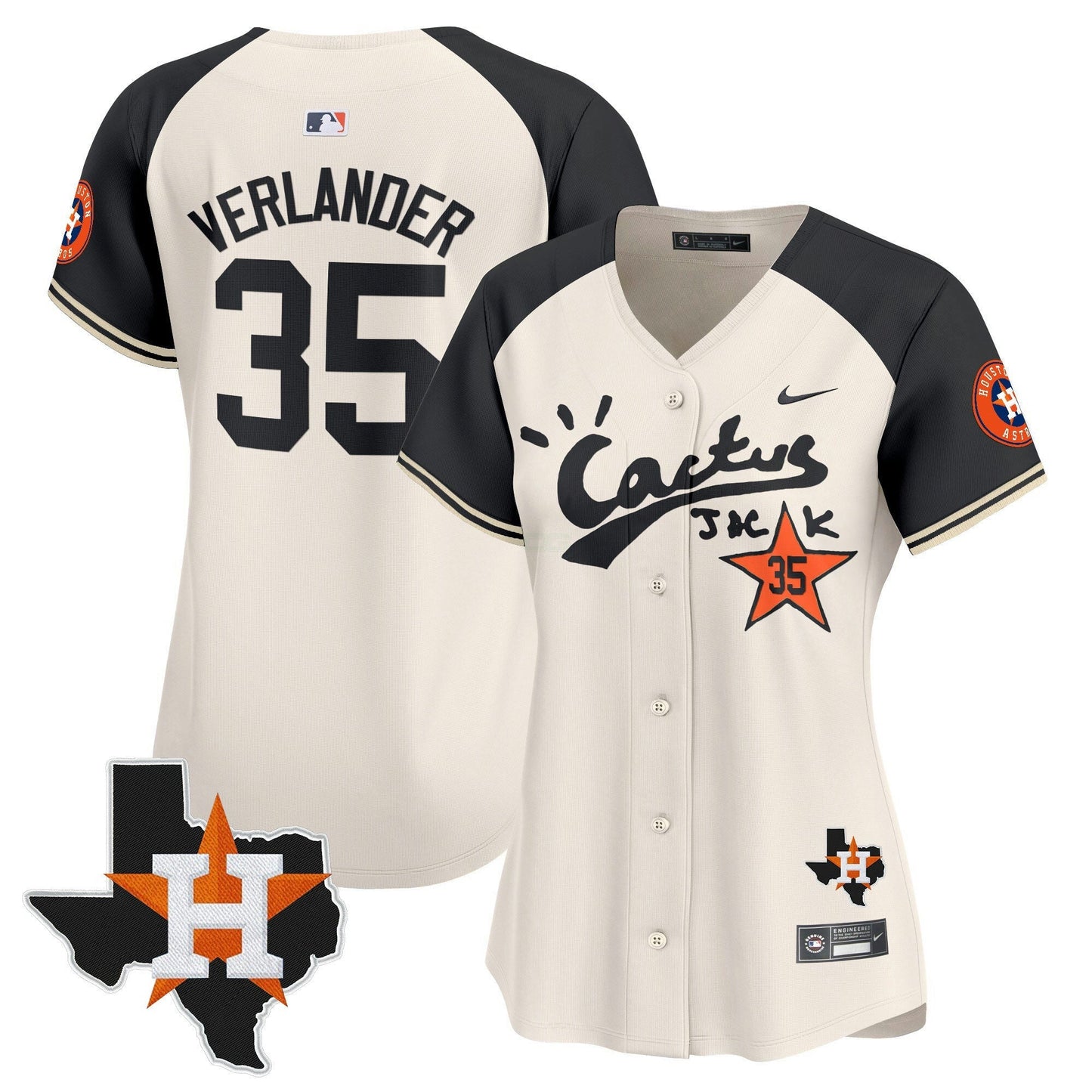 Camisa MLB Women’s Houston Cactus Jack Patch Vapor Premier Limited Jersey V7 – Stitched