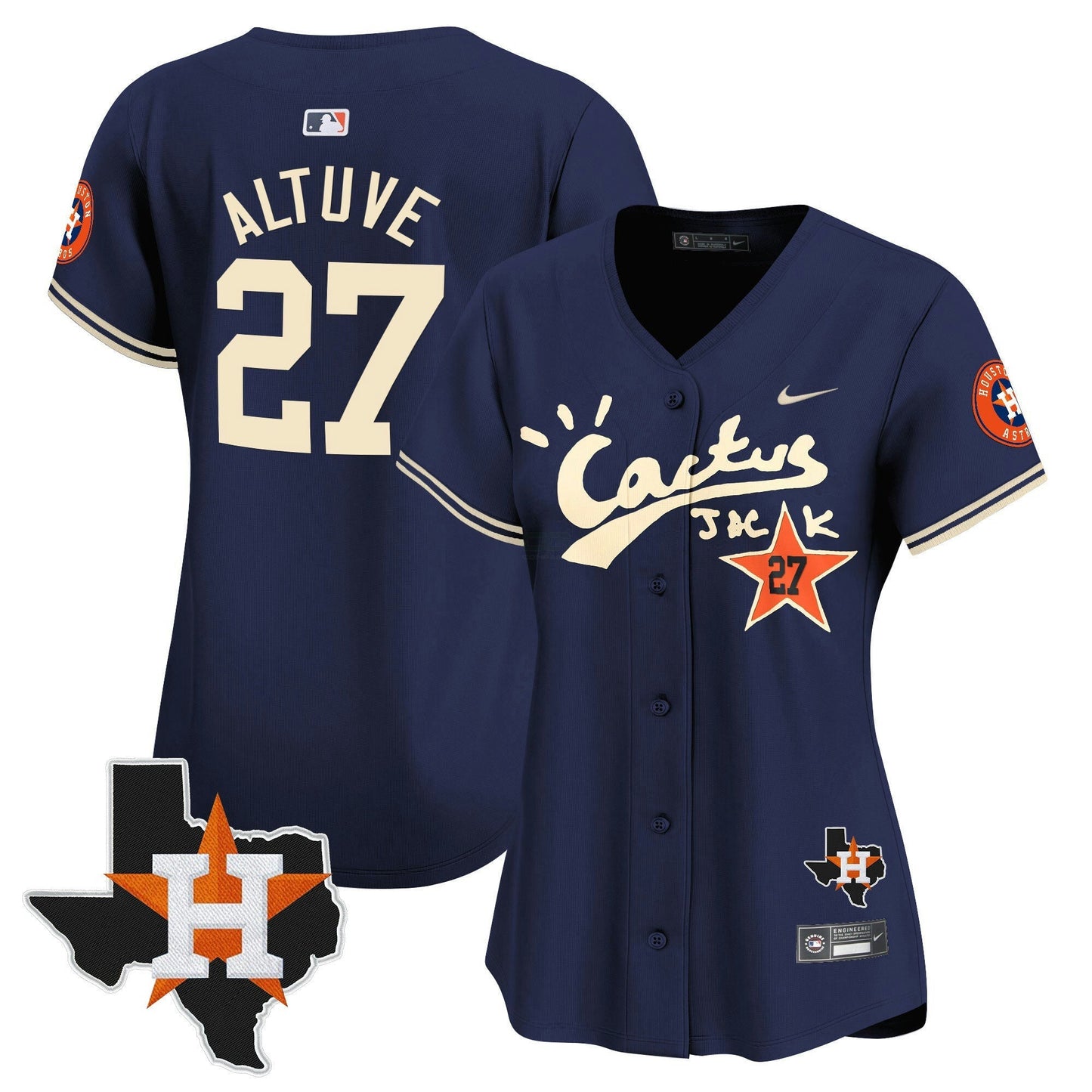 Camisa MLB Women’s Houston Cactus Jack Patch Vapor Premier Limited Jersey V7 – Stitched