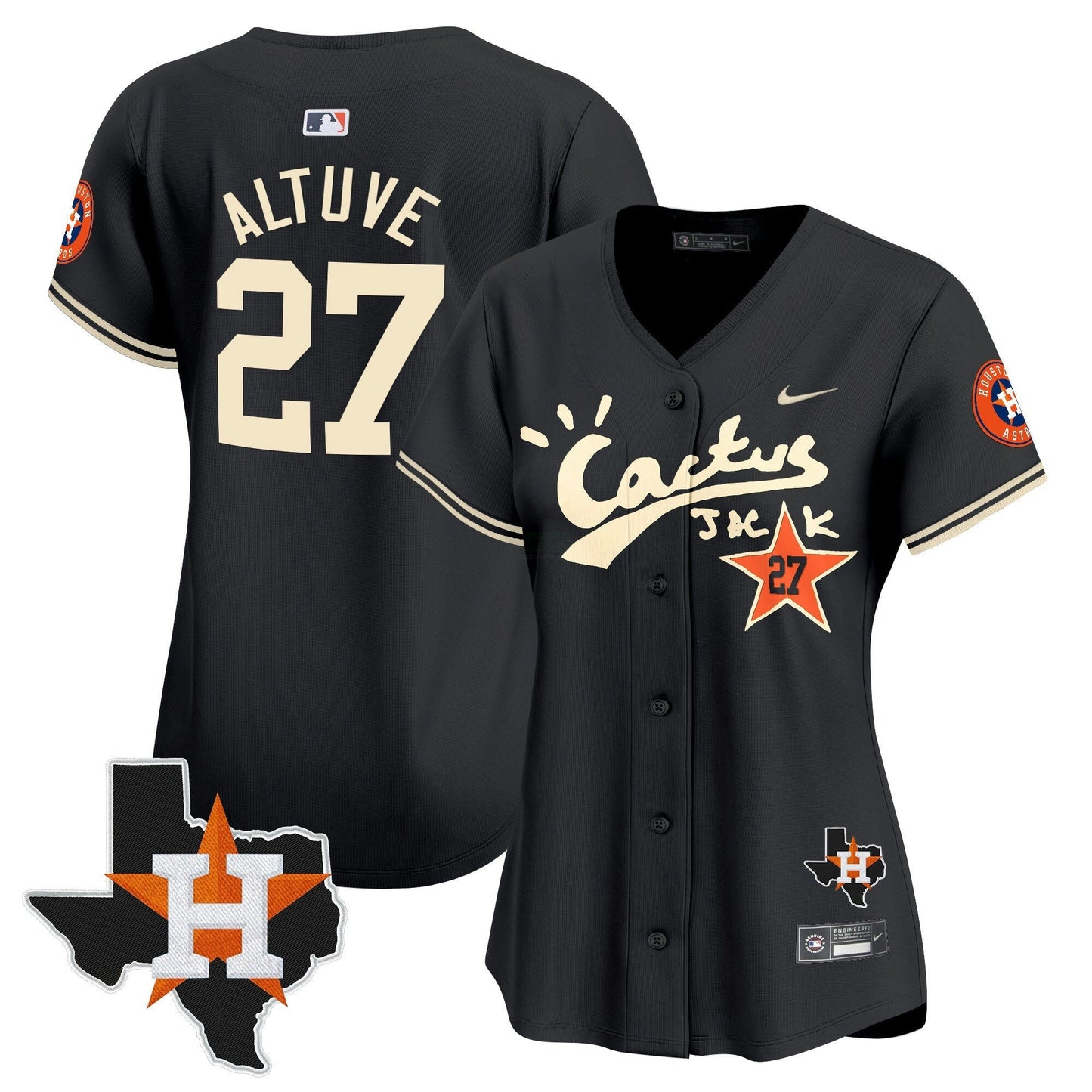 Camisa MLB Women’s Houston Cactus Jack Patch Vapor Premier Limited Jersey V7 – Stitched