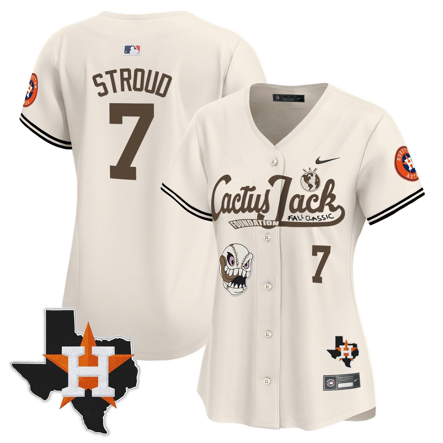 Camisa MLB Women’s Houston Cactus Jack Patch Vapor Premier Limited Jersey V8 – Stitched