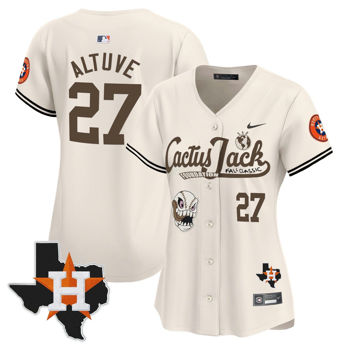Camisa MLB Women’s Houston Cactus Jack Patch Vapor Premier Limited Jersey V8 – Stitched