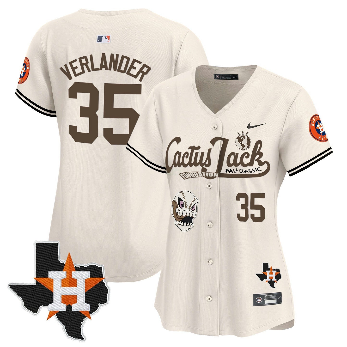 Camisa MLB Women’s Houston Cactus Jack Patch Vapor Premier Limited Jersey V8 – Stitched