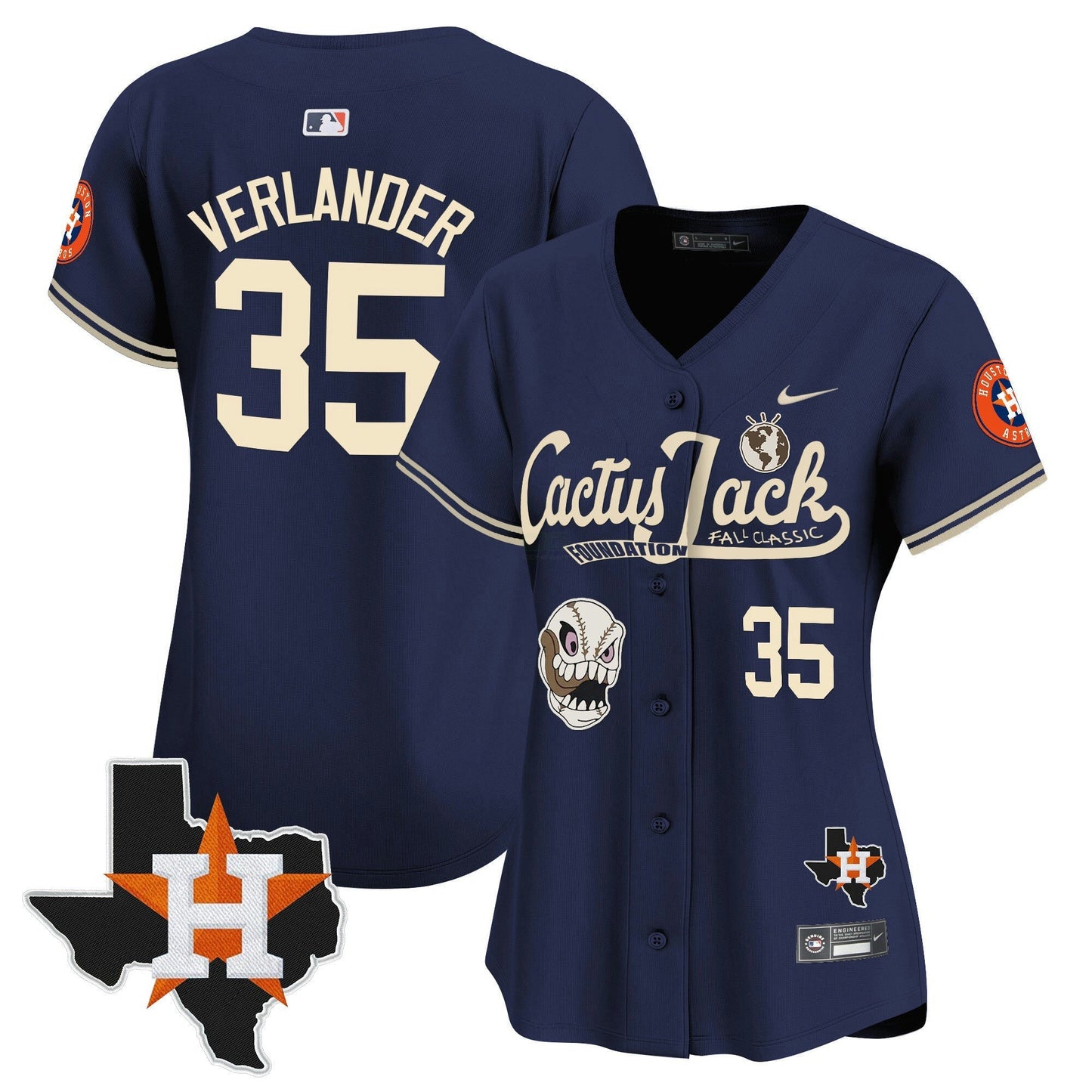 Camisa MLB Women’s Houston Cactus Jack Patch Vapor Premier Limited Jersey V8 – Stitched