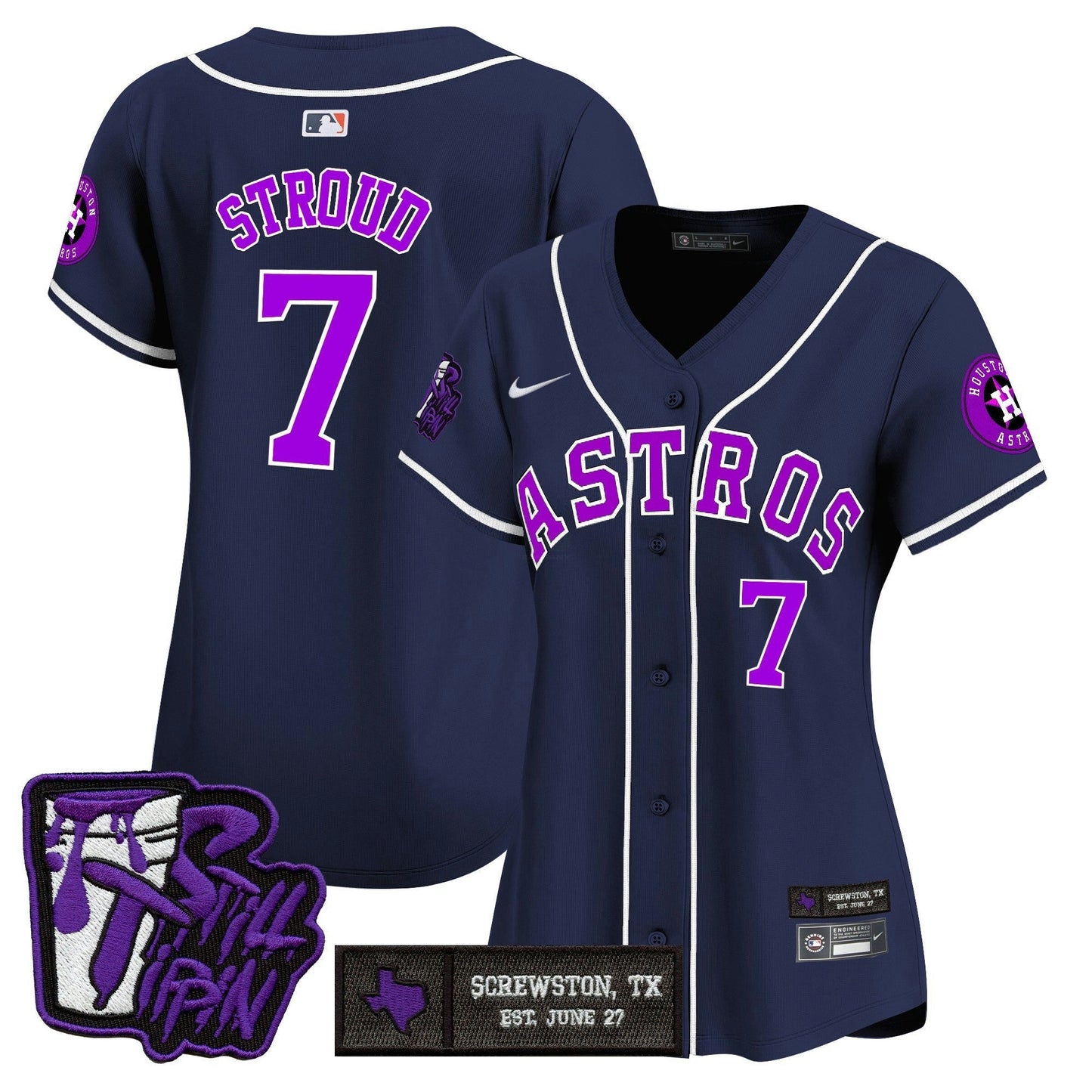Camisa MLB Women’s Houston DJ Screw Still Tippin Purple Patch Vapor Premier Limited Jersey