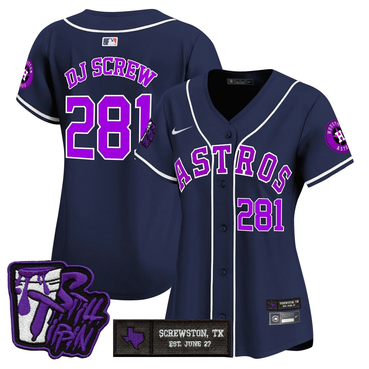 Camisa MLB Women’s Houston DJ Screw Still Tippin Purple Patch Vapor Premier Limited Jersey