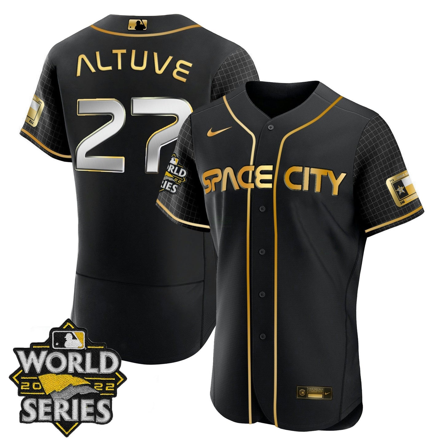 Camisa MLB Women’s Houston Space City Dourada 2022 World Series Jersey