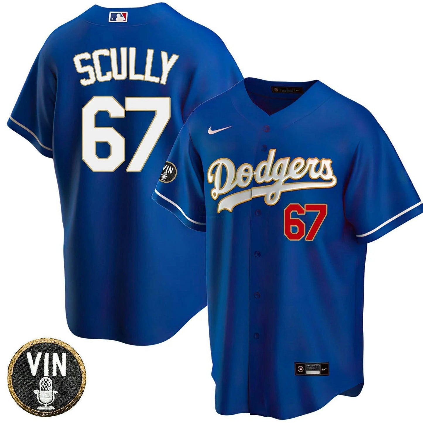 Camisa MLB Women’s Los Angeles Vin Scully Patch Dourada Trim Jersey