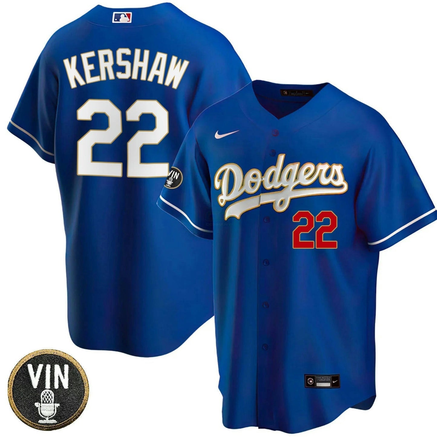 Camisa MLB Women’s Los Angeles Vin Scully Patch Dourada Trim Jersey