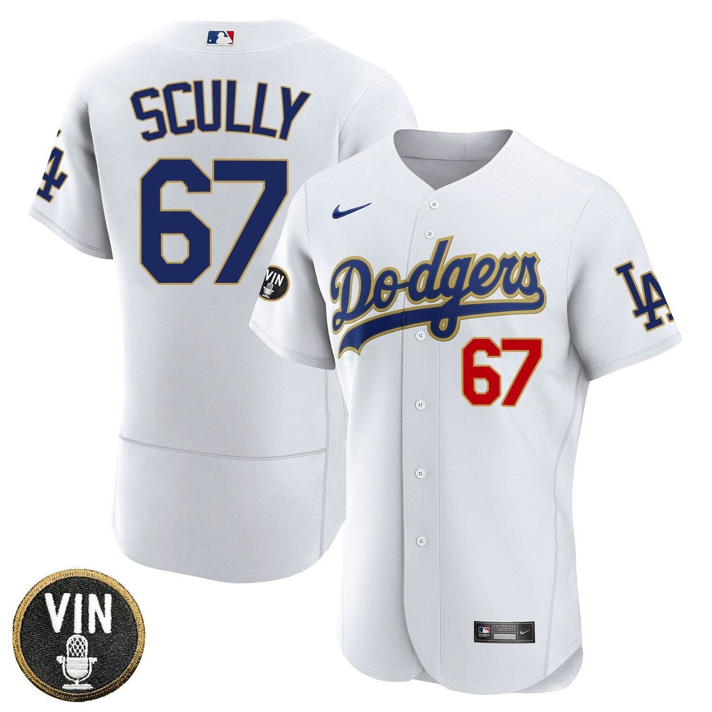Camisa MLB Women’s Los Angeles Vin Scully Patch Dourada Trim Jersey