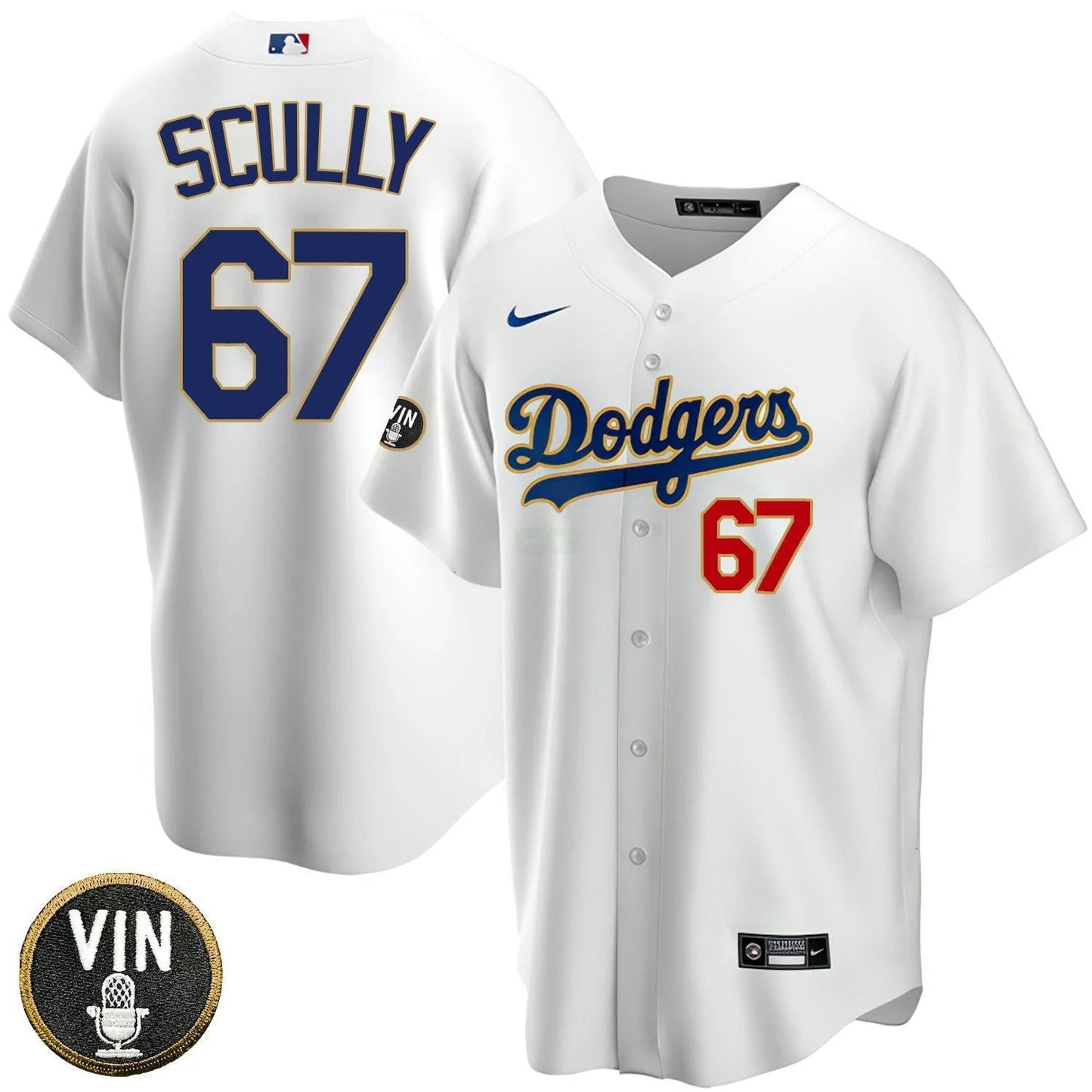 Camisa MLB Women’s Los Angeles Vin Scully Patch Dourada Trim Jersey