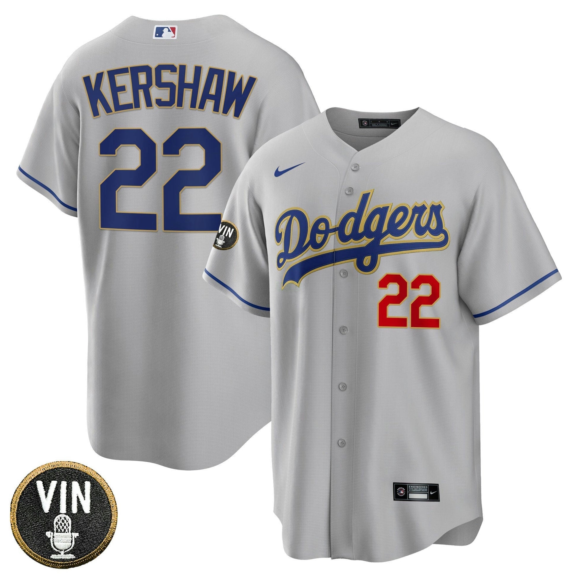 Camisa MLB Women’s Los Angeles Vin Scully Patch Dourada Trim Jersey