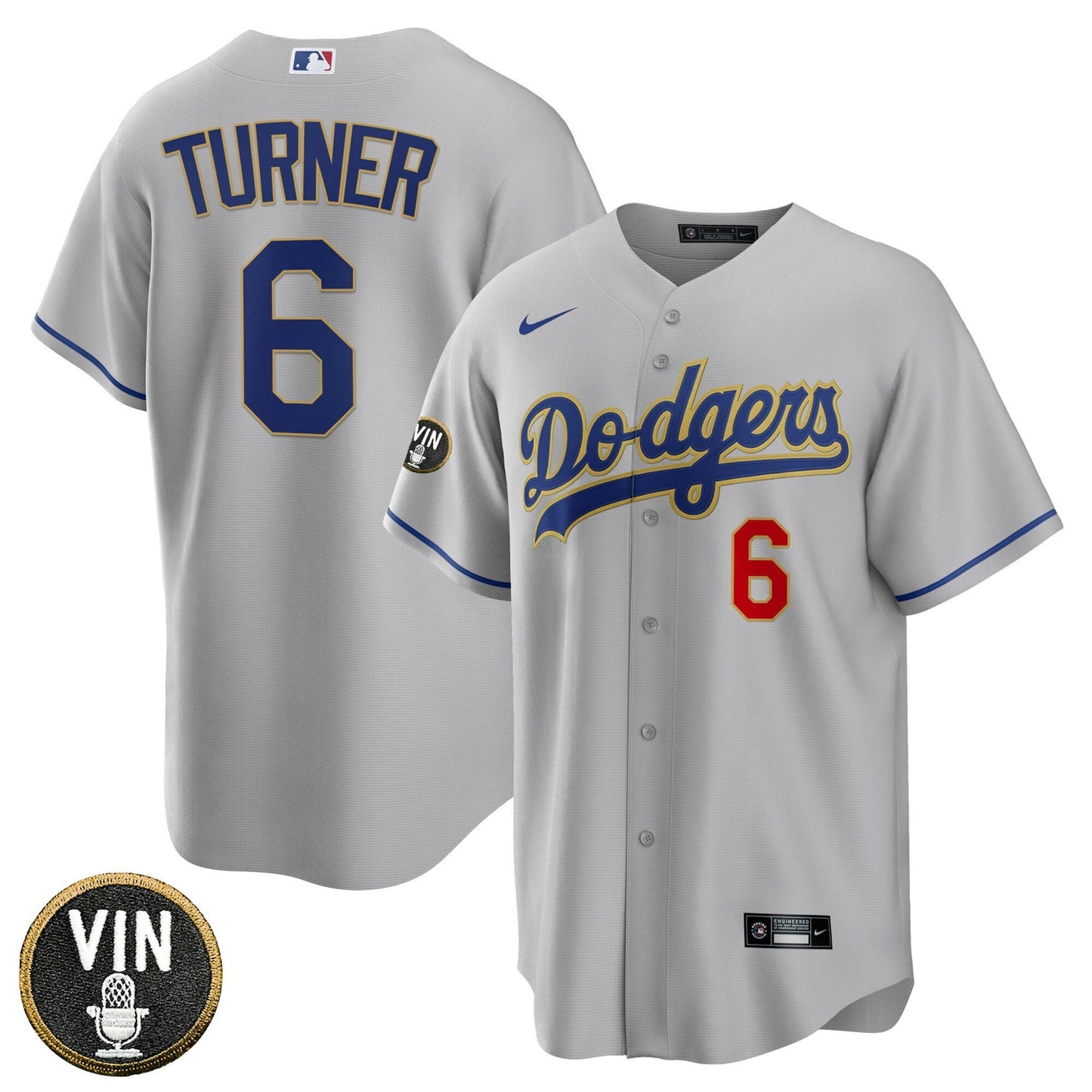 Camisa MLB Women’s Los Angeles Vin Scully Patch Dourada Trim Jersey