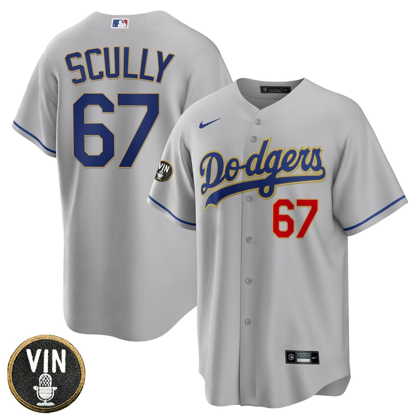 Camisa MLB Women’s Los Angeles Vin Scully Patch Dourada Trim Jersey