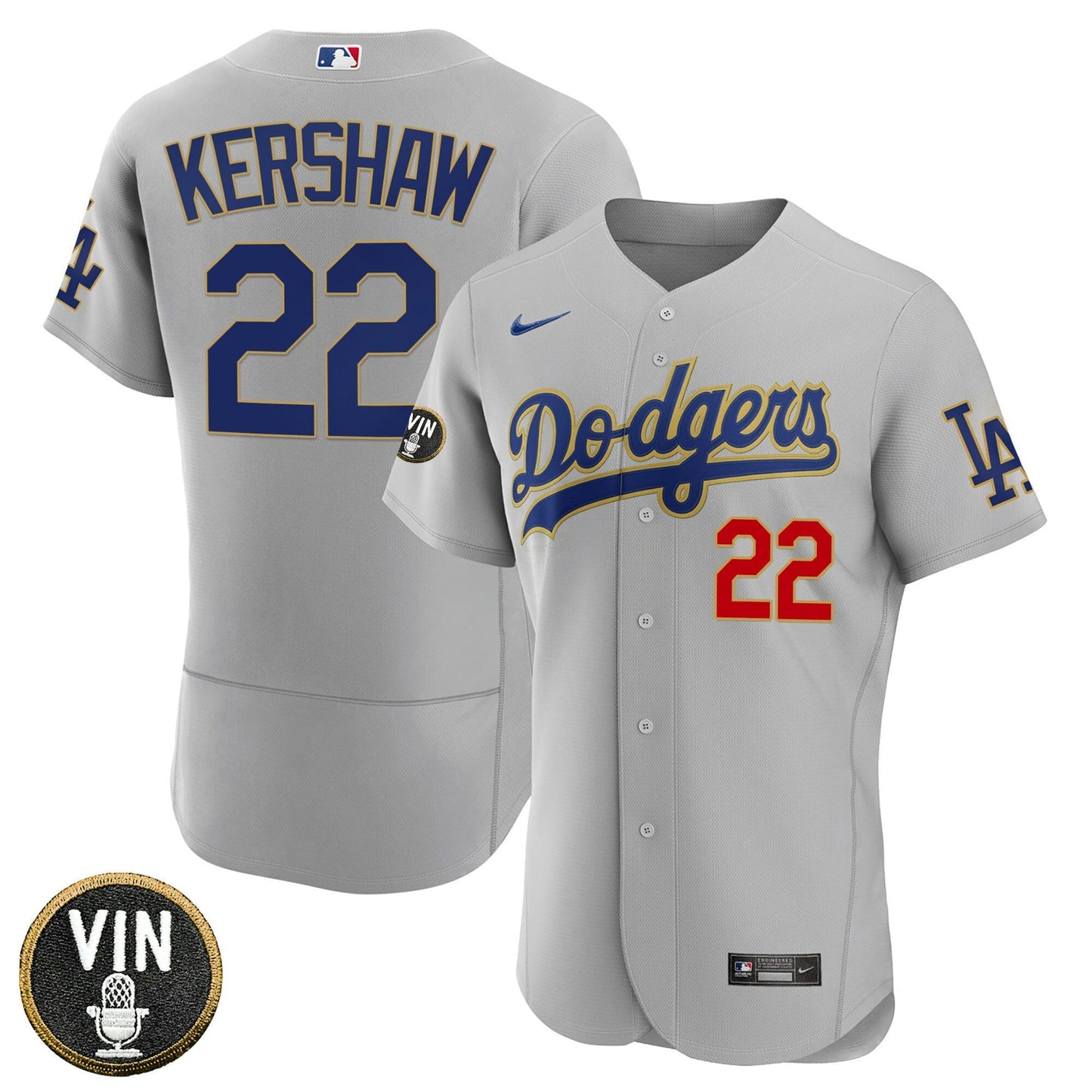 Camisa MLB Women’s Los Angeles Vin Scully Patch Dourada Trim Jersey