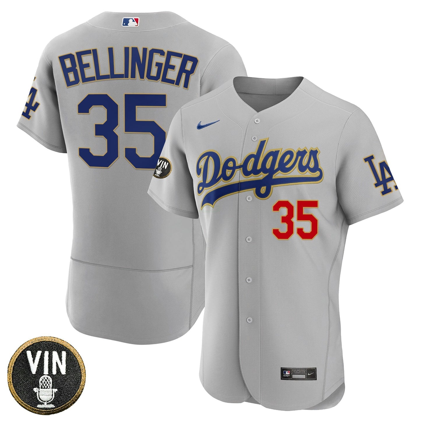 Camisa MLB Women’s Los Angeles Vin Scully Patch Dourada Trim Jersey