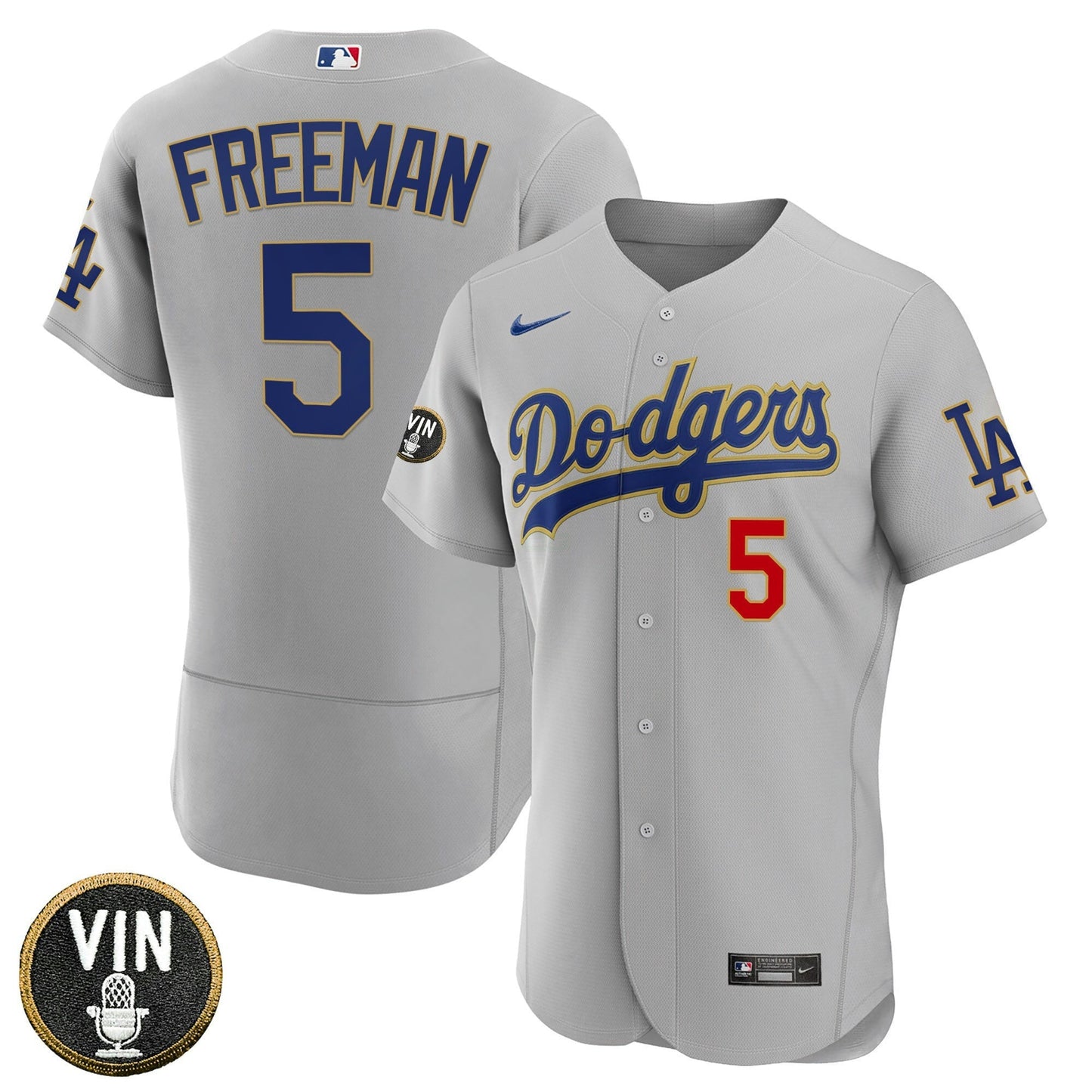 Camisa MLB Women’s Los Angeles Vin Scully Patch Dourada Trim Jersey