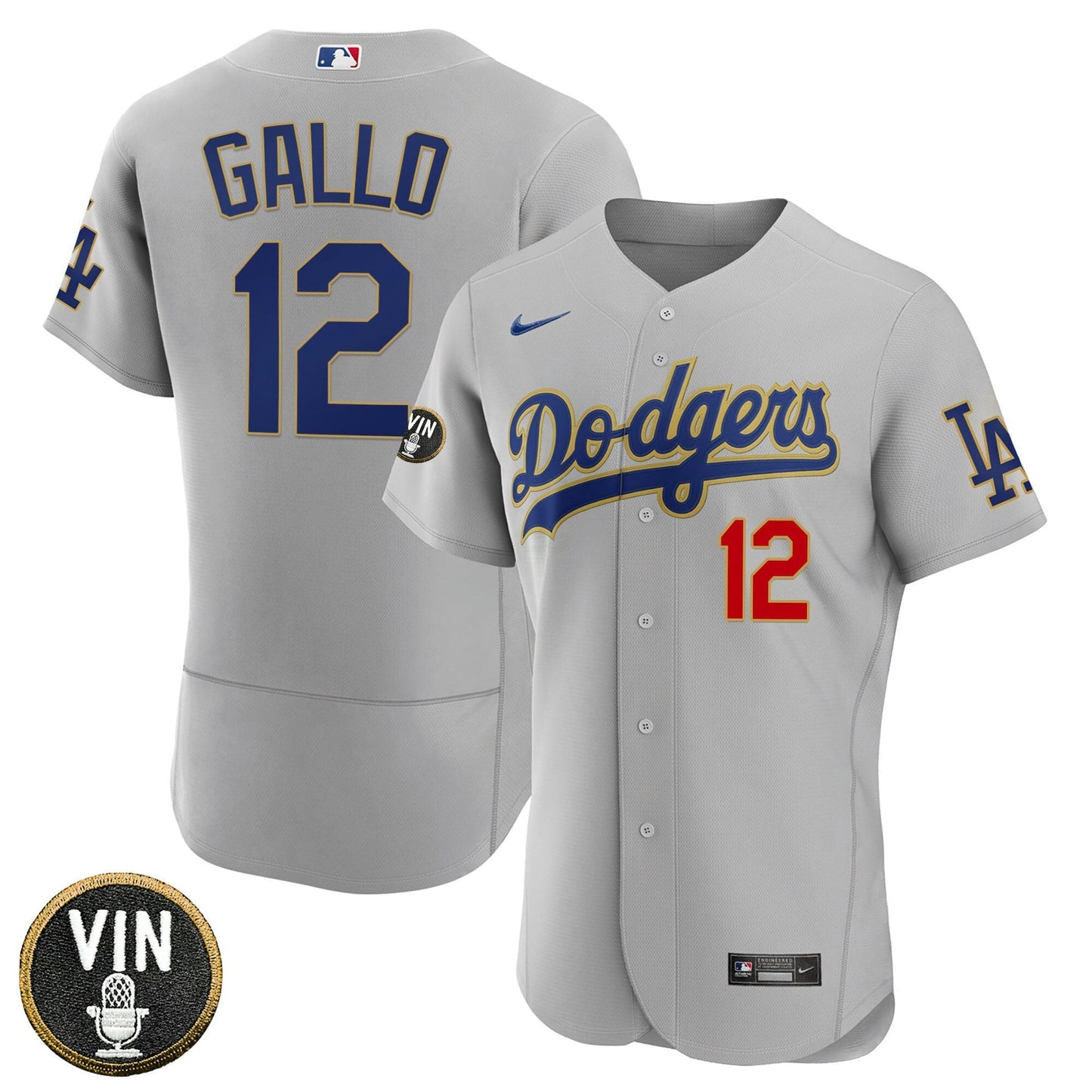 Camisa MLB Women’s Los Angeles Vin Scully Patch Dourada Trim Jersey