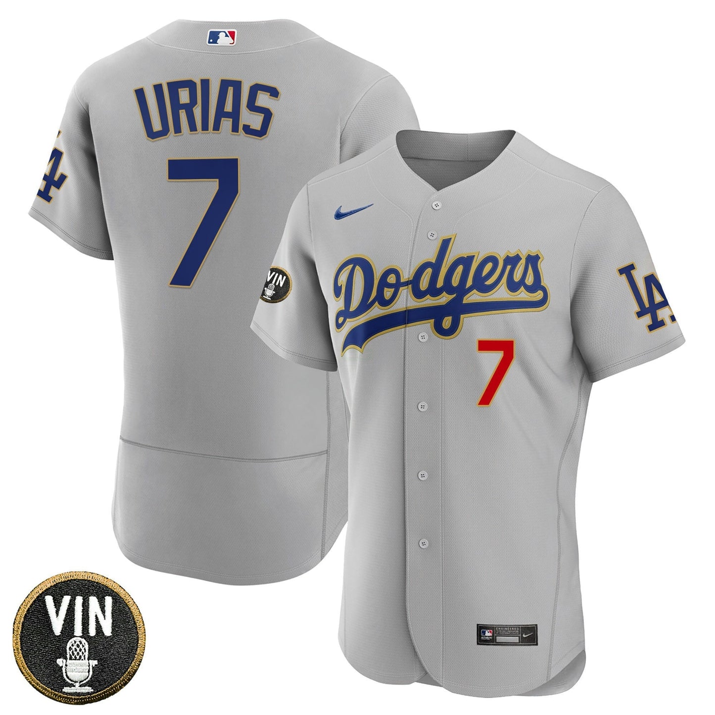 Camisa MLB Women’s Los Angeles Vin Scully Patch Dourada Trim Jersey