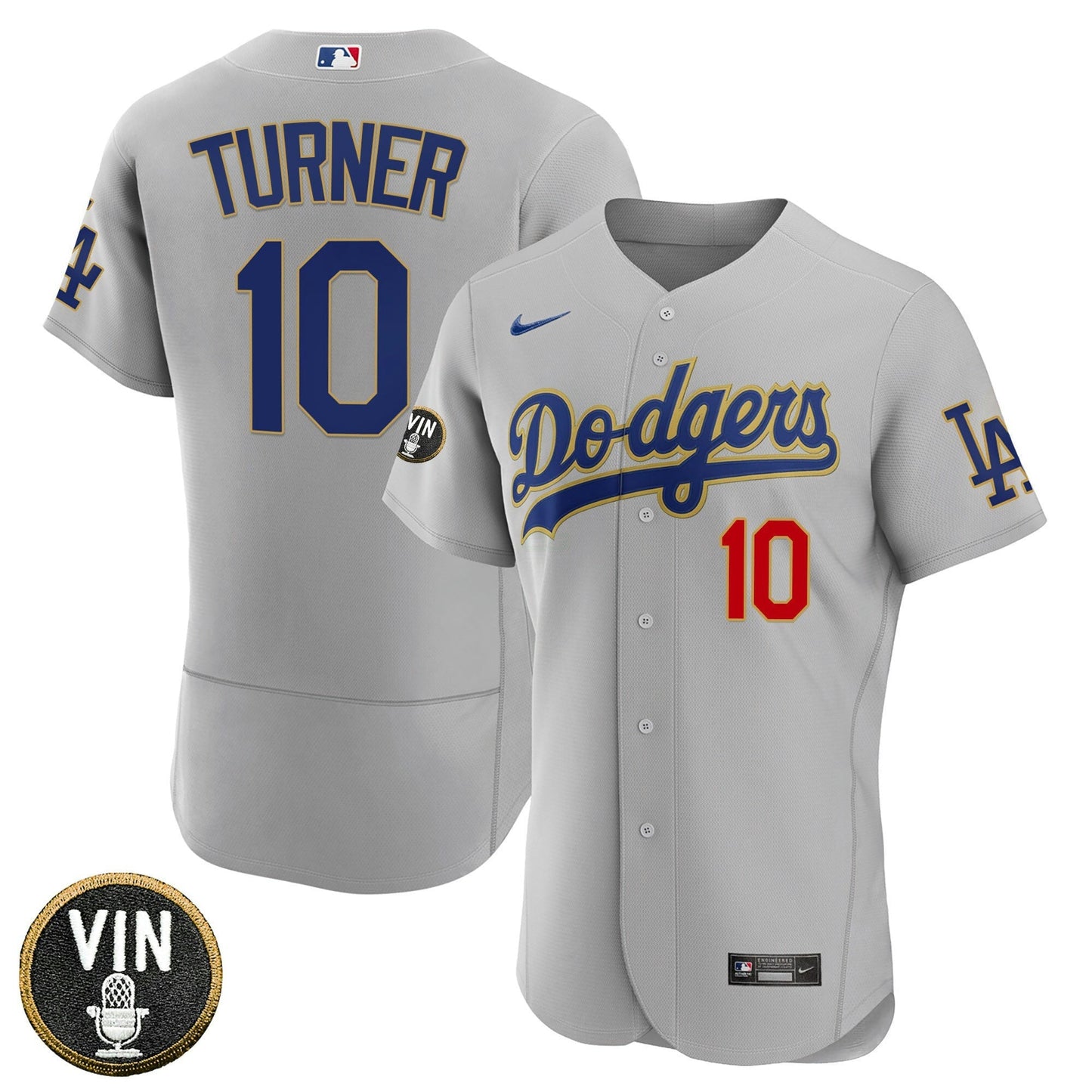 Camisa MLB Women’s Los Angeles Vin Scully Patch Dourada Trim Jersey