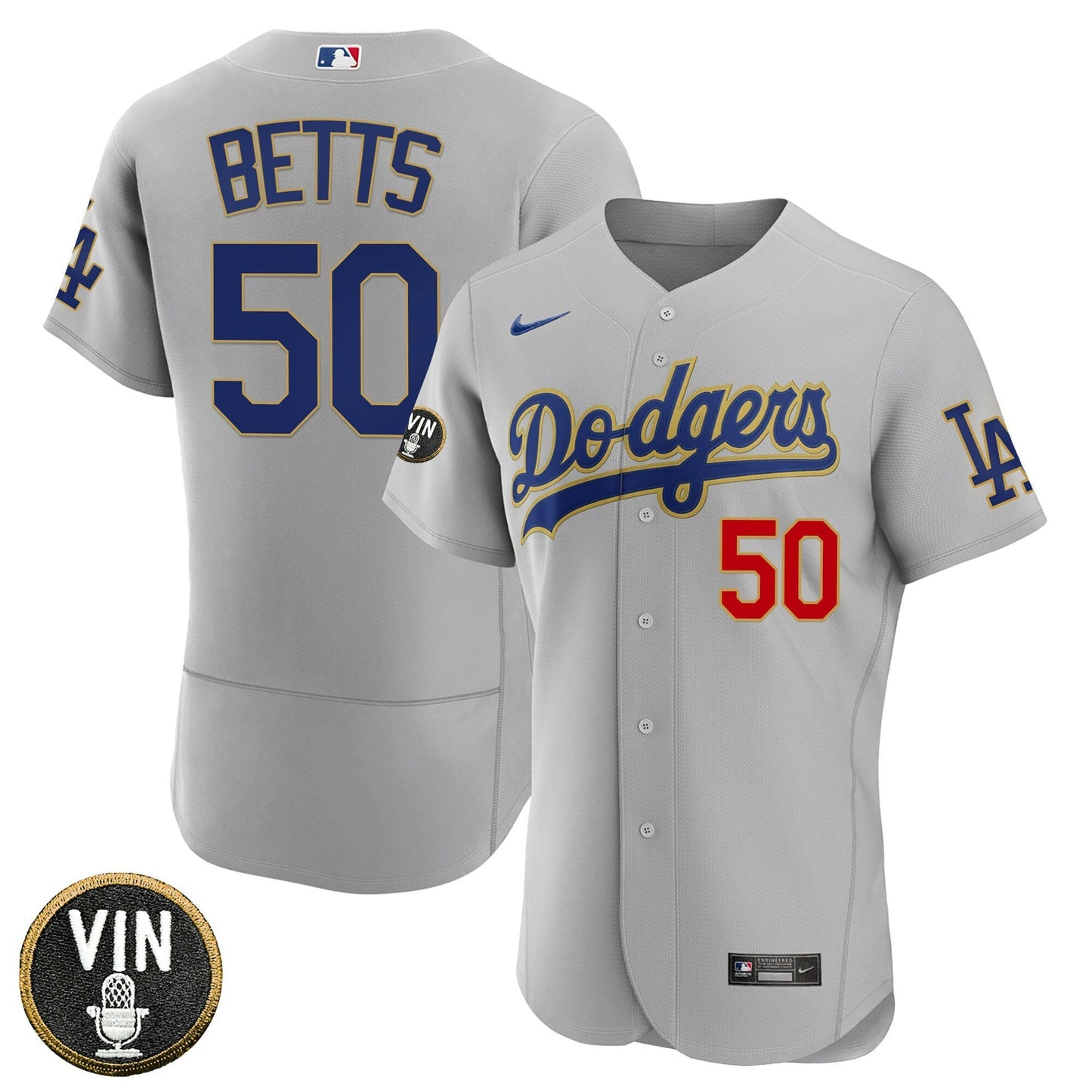 Camisa MLB Women’s Los Angeles Vin Scully Patch Dourada Trim Jersey