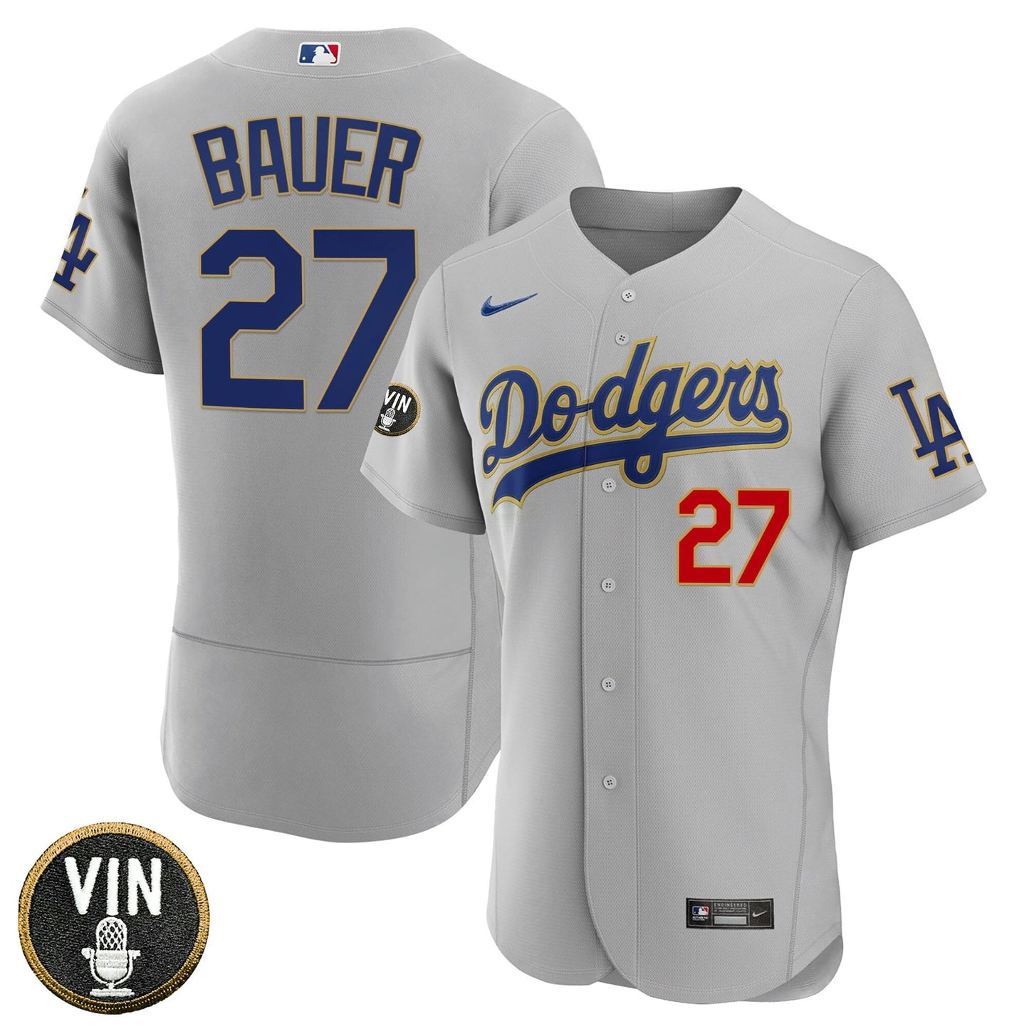 Camisa MLB Women’s Los Angeles Vin Scully Patch Dourada Trim Jersey