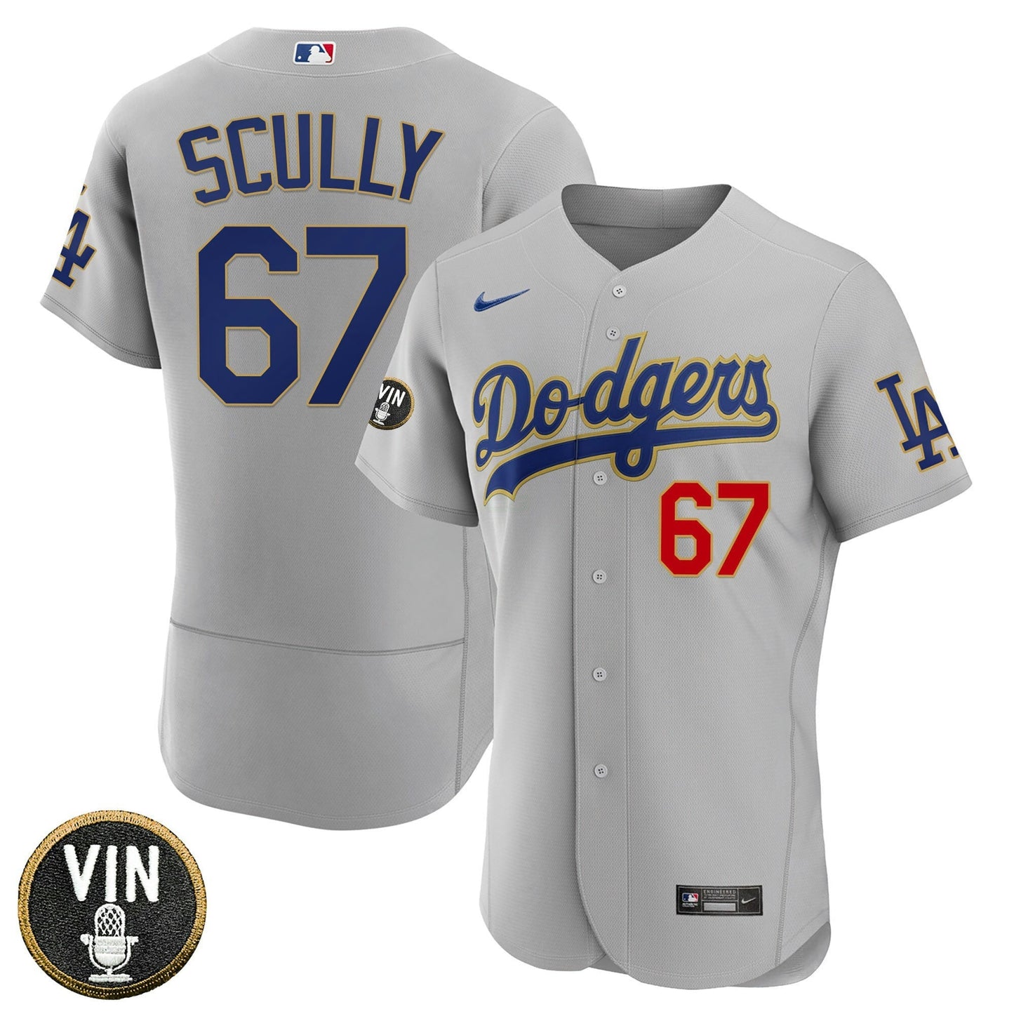 Camisa MLB Women’s Los Angeles Vin Scully Patch Dourada Trim Jersey