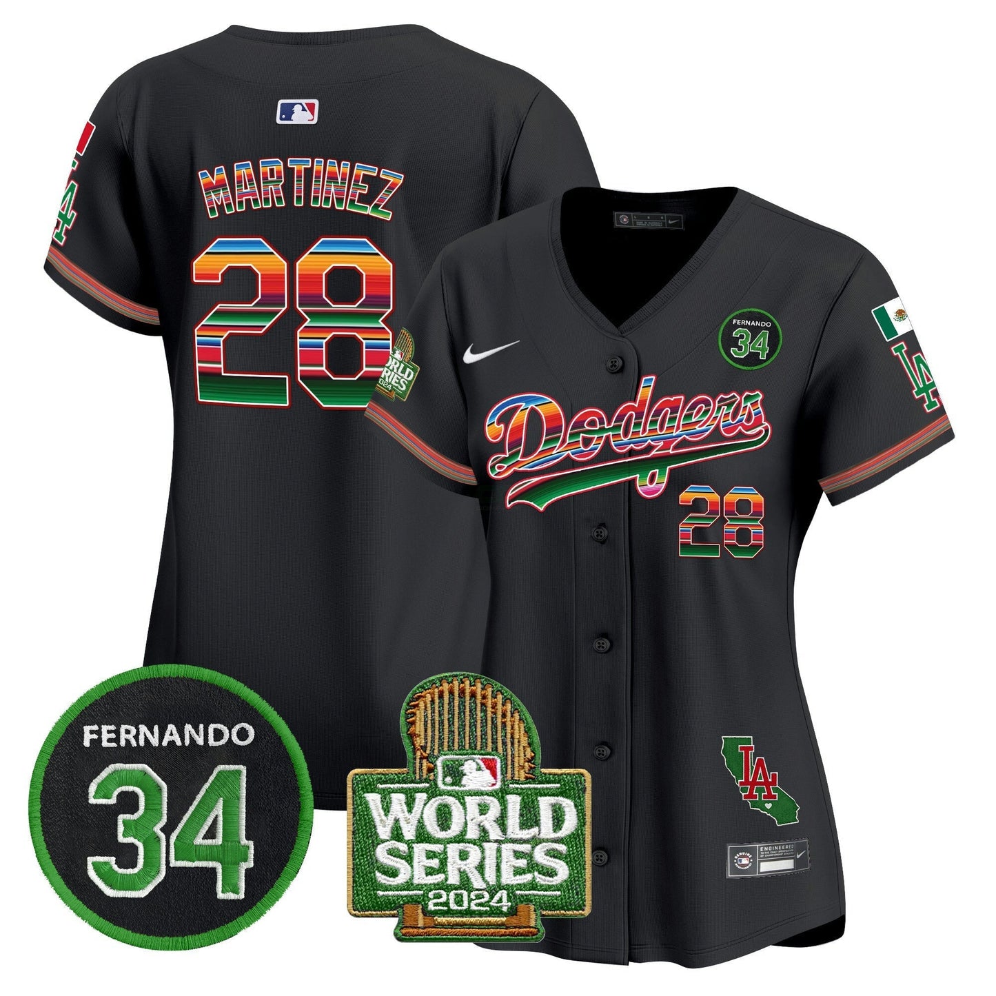 Camisa MLB Women’s Mexico Fernando Memorial & 2024 World Series Patch Vapor Premier Limited Jersey