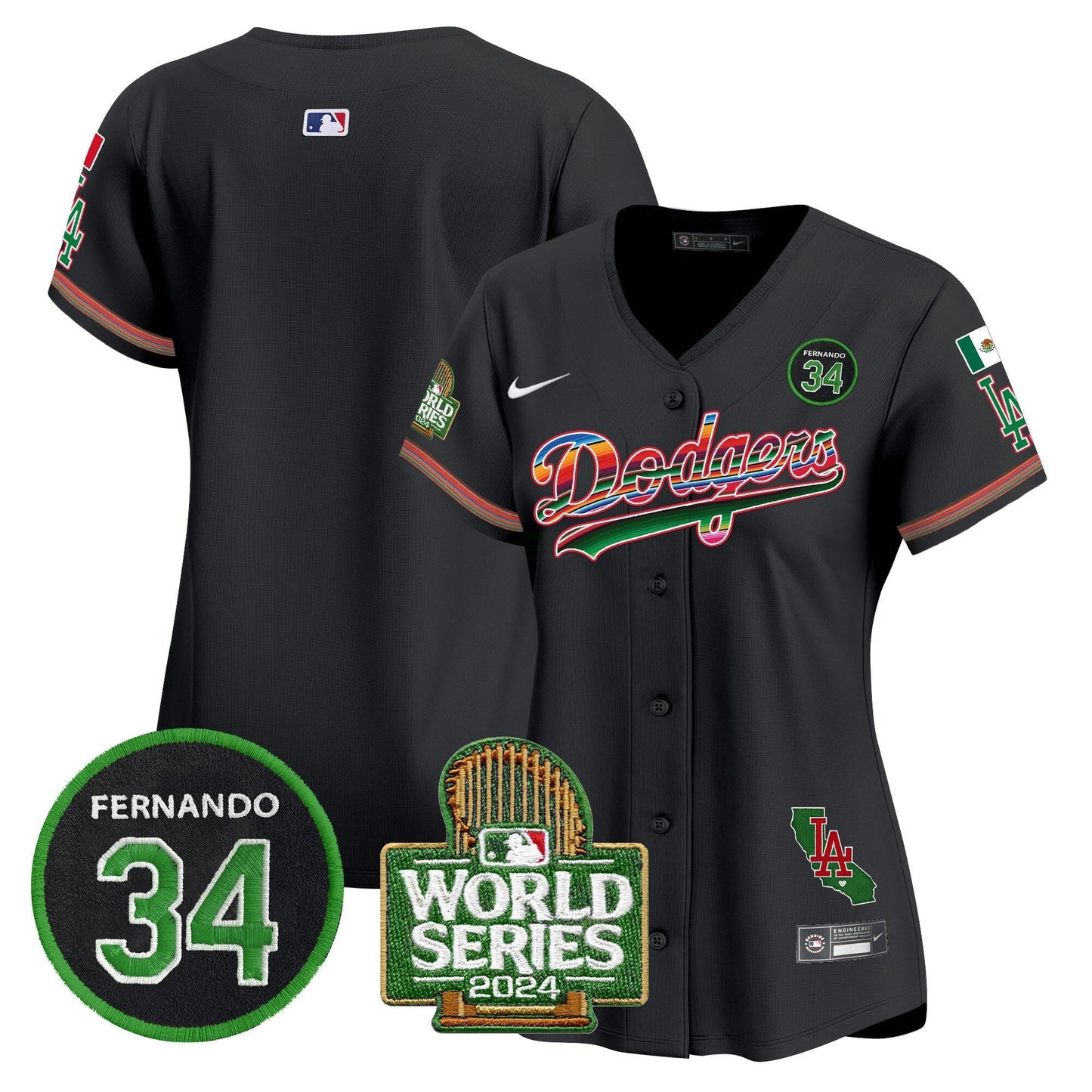 Camisa MLB Women’s Mexico Fernando Memorial & 2024 World Series Patch Vapor Premier Limited Jersey