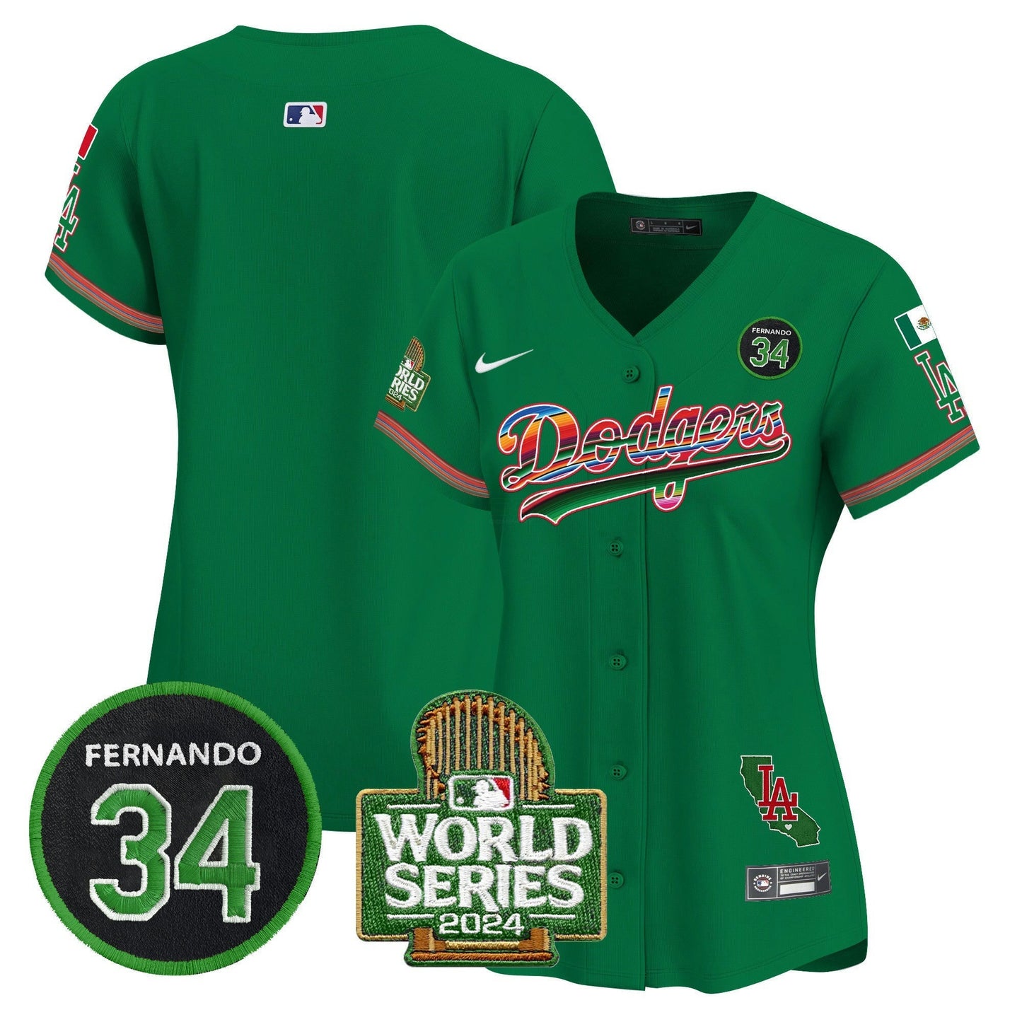 Camisa MLB Women’s Mexico Fernando Memorial & 2024 World Series Patch Vapor Premier Limited Jersey