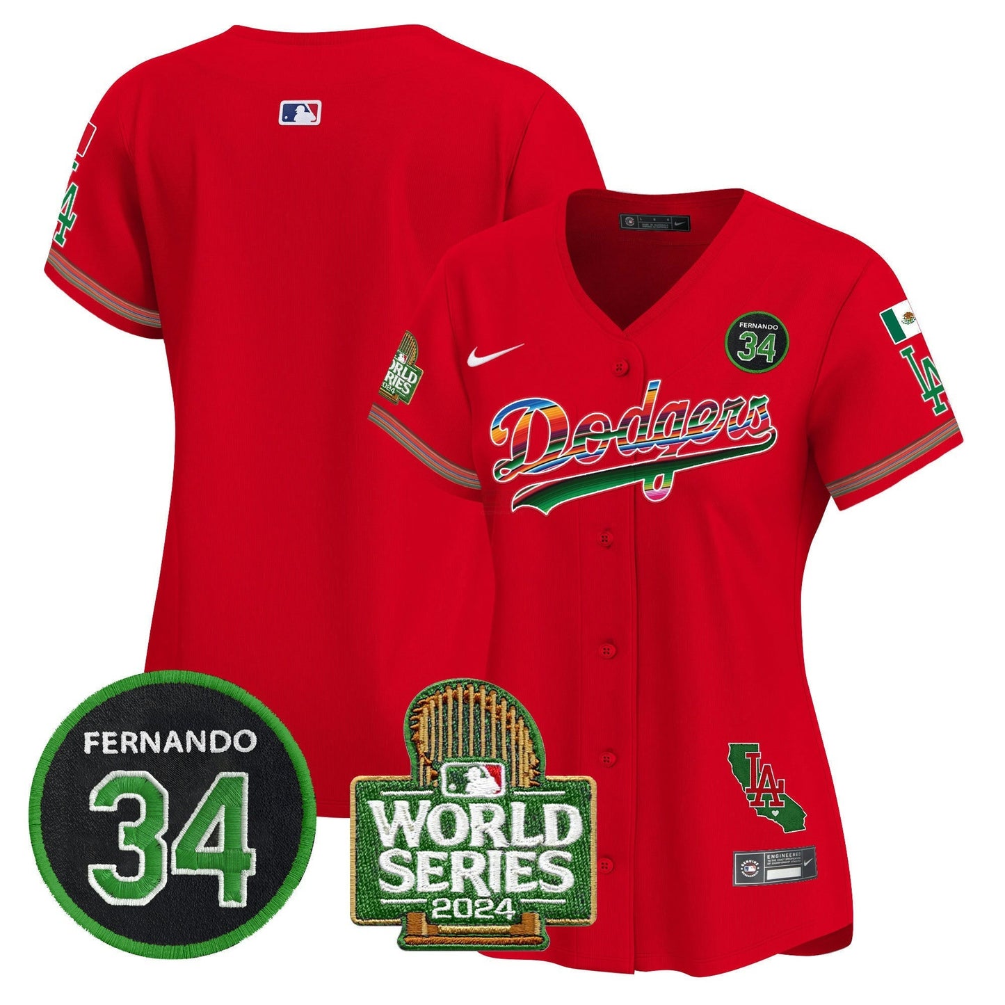 Camisa MLB Women’s Mexico Fernando Memorial & 2024 World Series Patch Vapor Premier Limited Jersey
