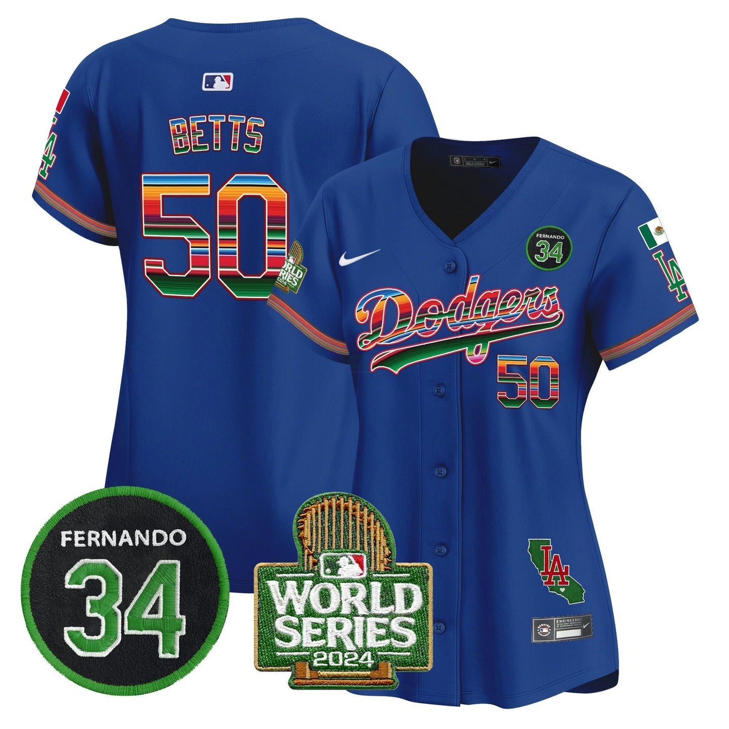 Camisa MLB Women’s Mexico Fernando Memorial & 2024 World Series Patch Vapor Premier Limited Jersey