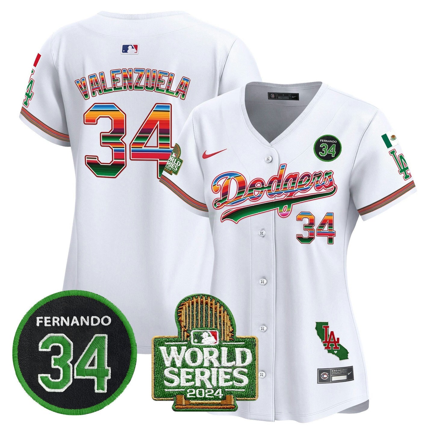 Camisa MLB Women’s Mexico Fernando Memorial & 2024 World Series Patch Vapor Premier Limited Jersey