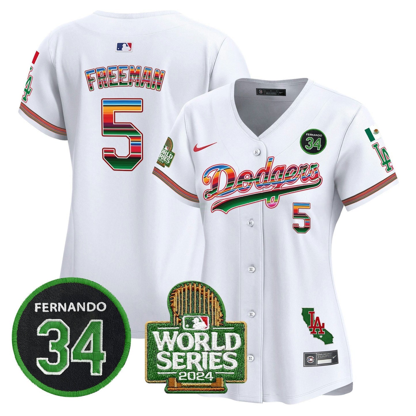 Camisa MLB Women’s Mexico Fernando Memorial & 2024 World Series Patch Vapor Premier Limited Jersey