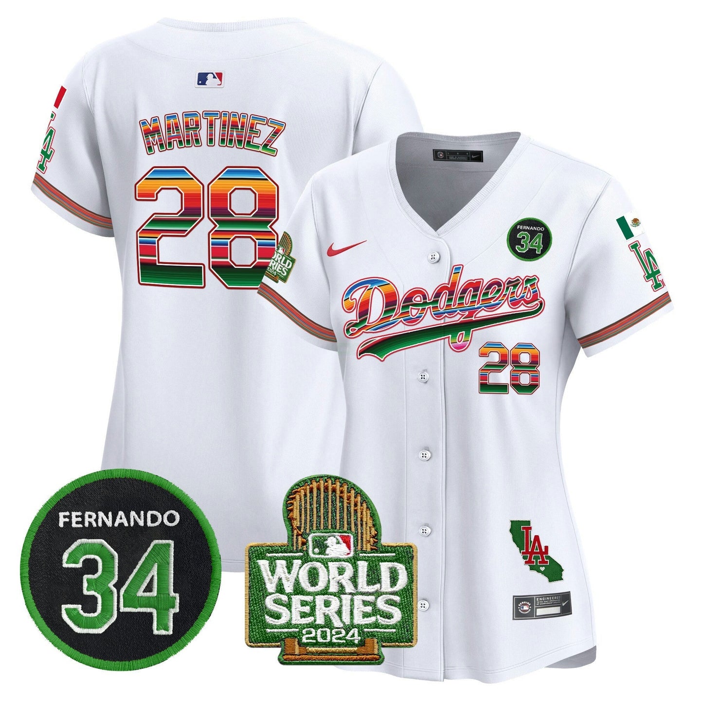 Camisa MLB Women’s Mexico Fernando Memorial & 2024 World Series Patch Vapor Premier Limited Jersey