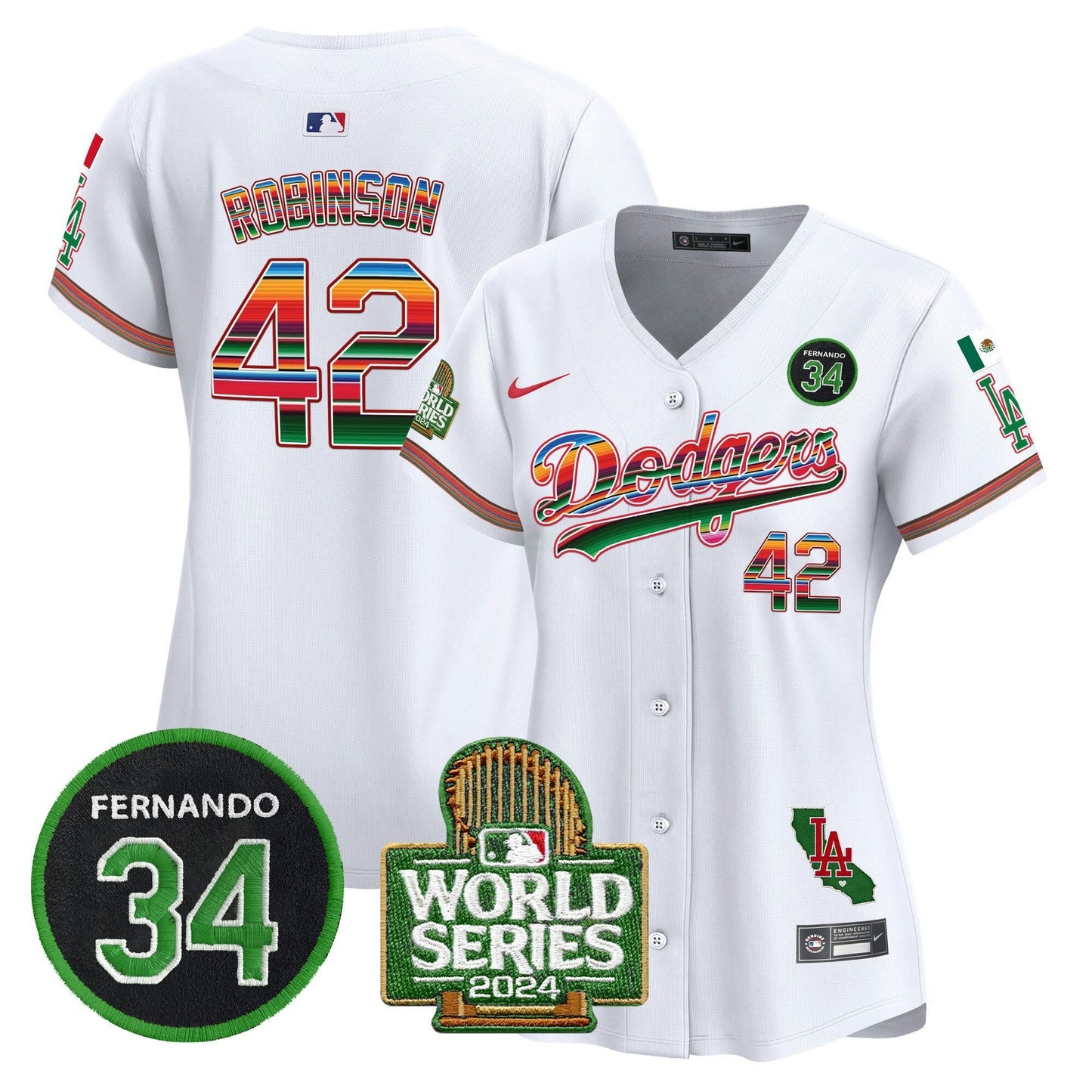 Camisa MLB Women’s Mexico Fernando Memorial & 2024 World Series Patch Vapor Premier Limited Jersey