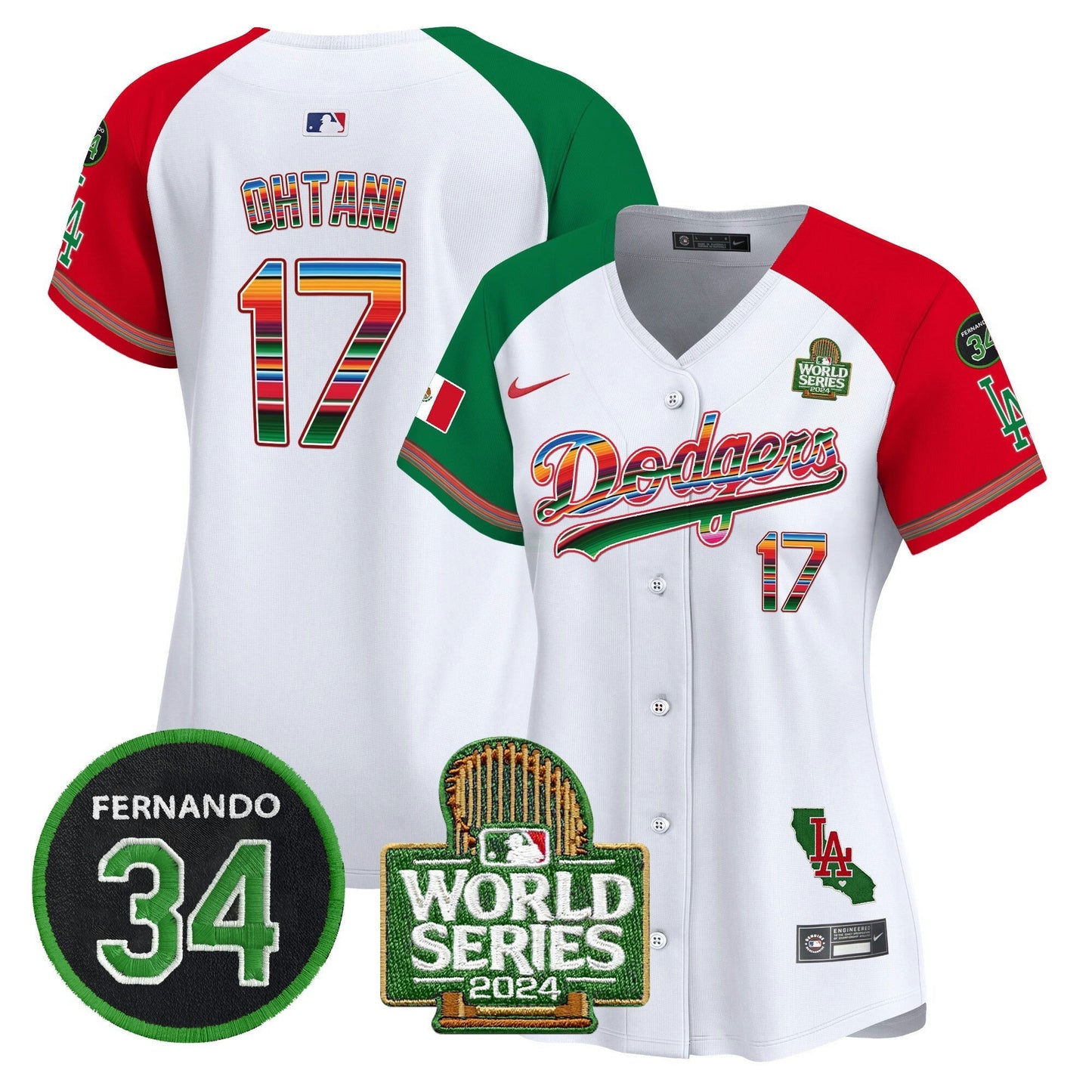 Camisa MLB Women’s Mexico Fernando Memorial & 2024 World Series Patch Vapor Premier Limited Jersey V2