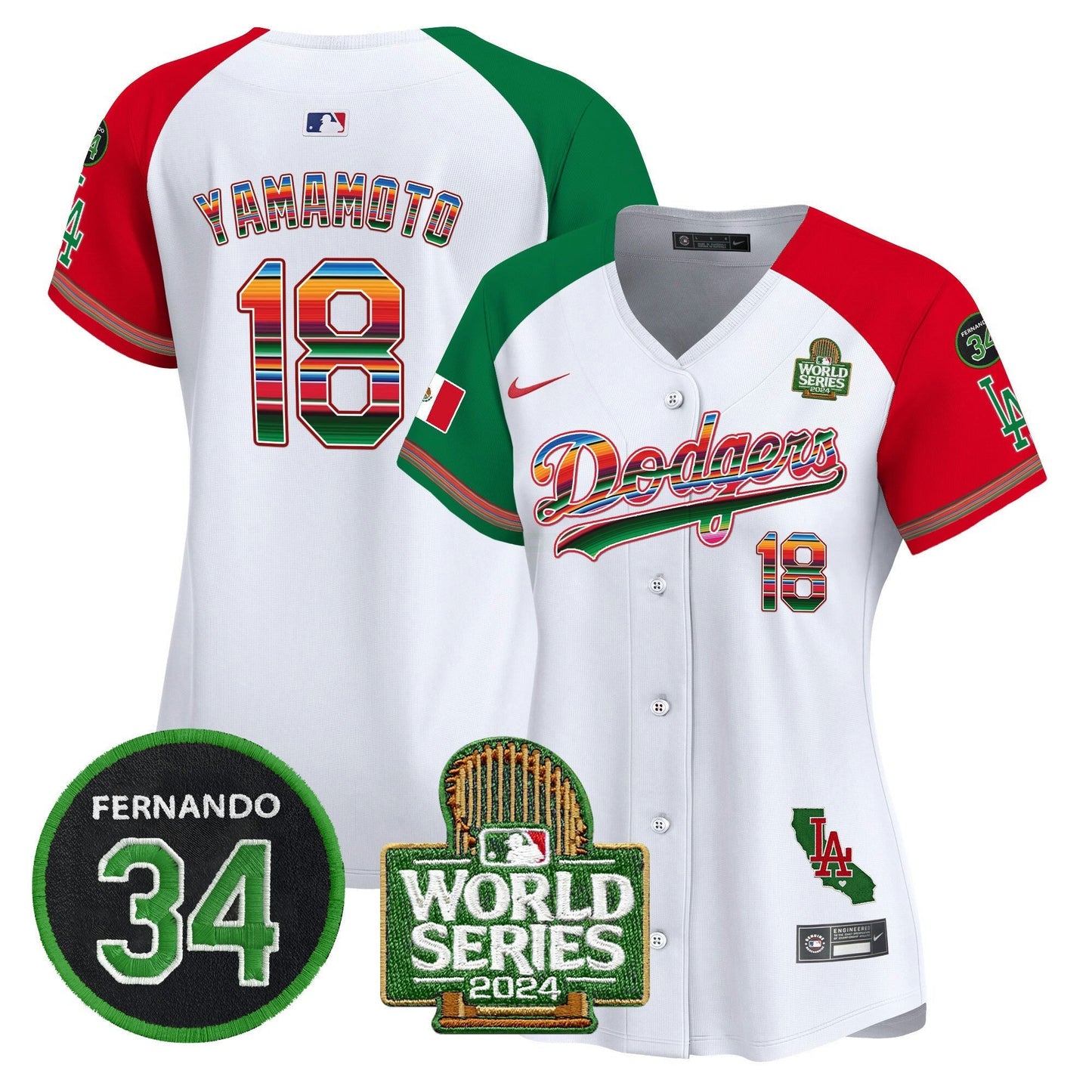 Camisa MLB Women’s Mexico Fernando Memorial & 2024 World Series Patch Vapor Premier Limited Jersey V2