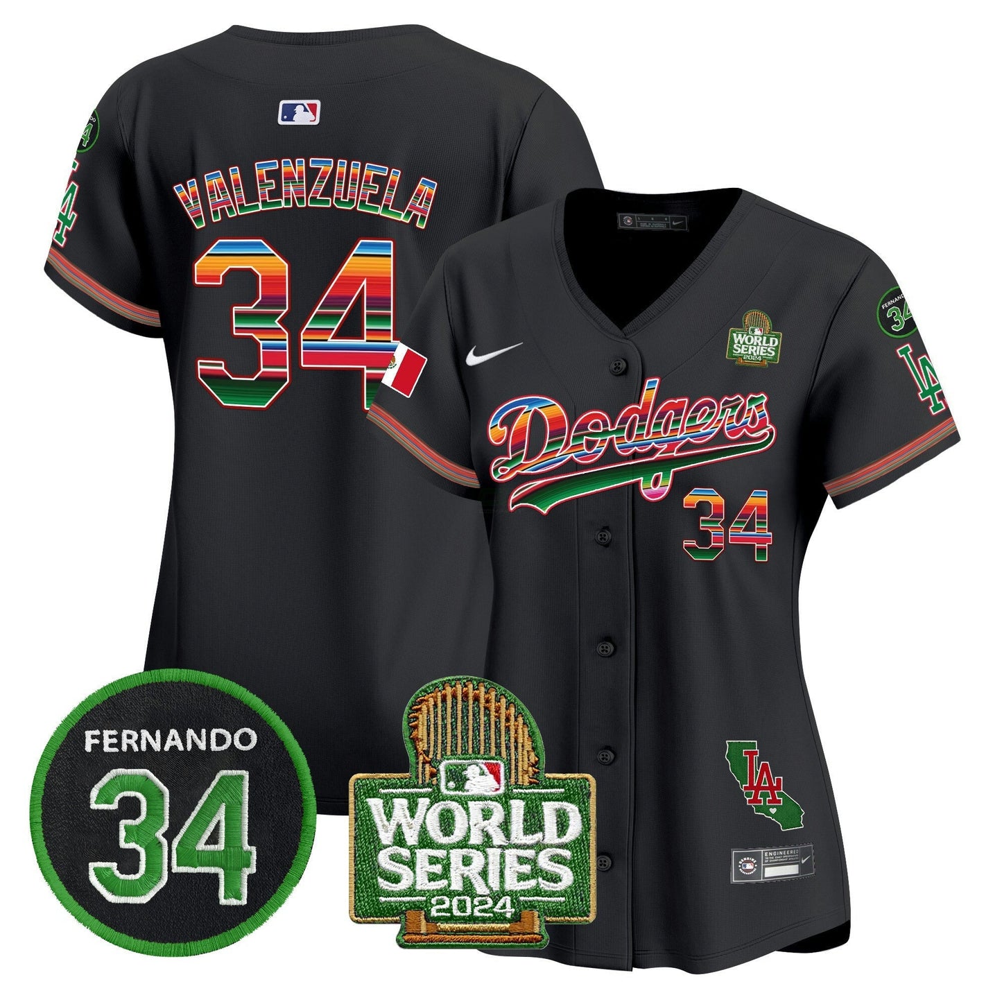 Camisa MLB Women’s Mexico Fernando Memorial & 2024 World Series Patch Vapor Premier Limited Jersey V2
