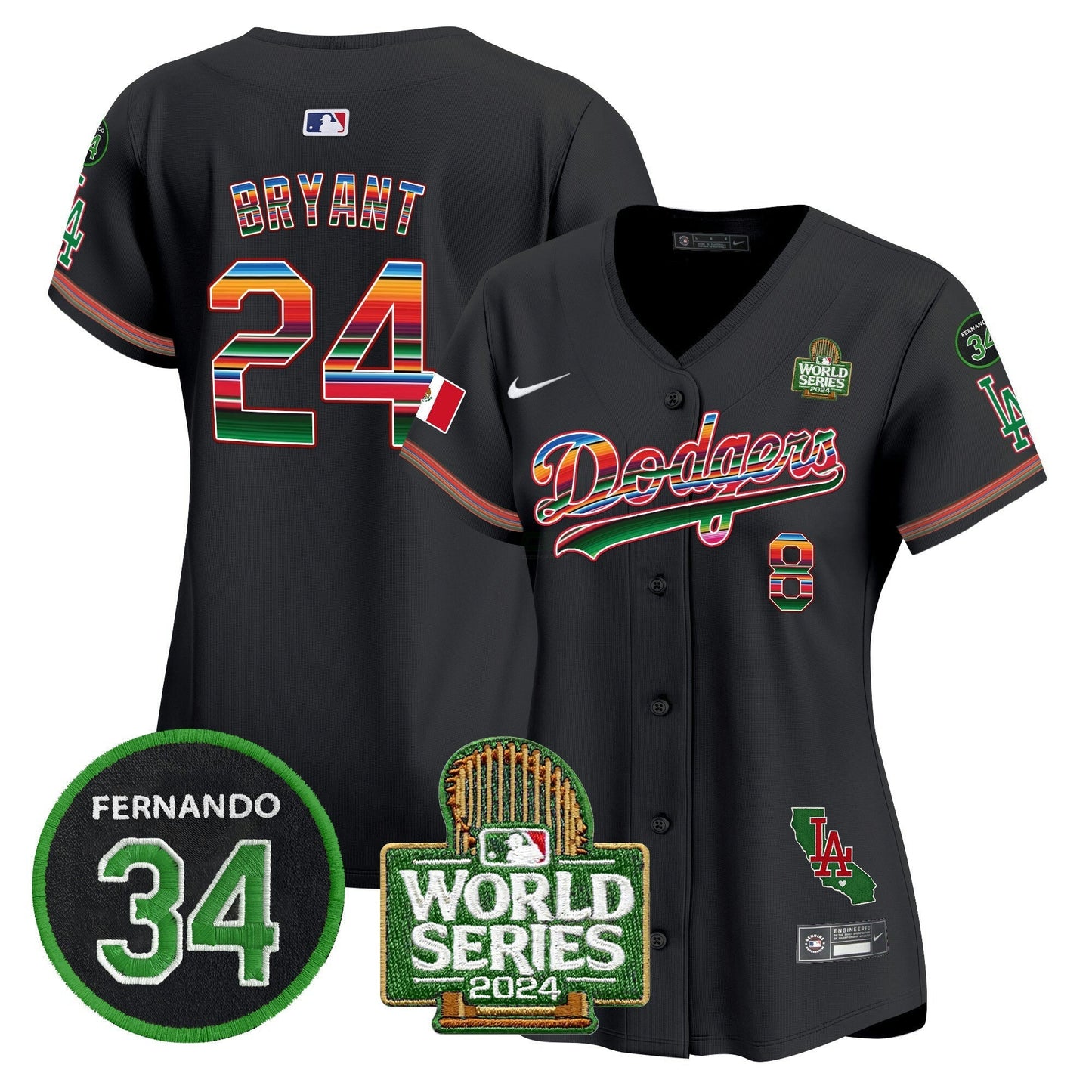 Camisa MLB Women’s Mexico Fernando Memorial & 2024 World Series Patch Vapor Premier Limited Jersey V2