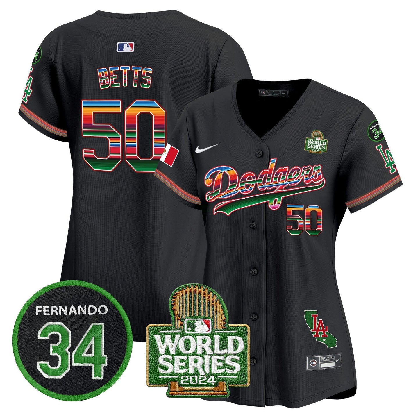 Camisa MLB Women’s Mexico Fernando Memorial & 2024 World Series Patch Vapor Premier Limited Jersey V2