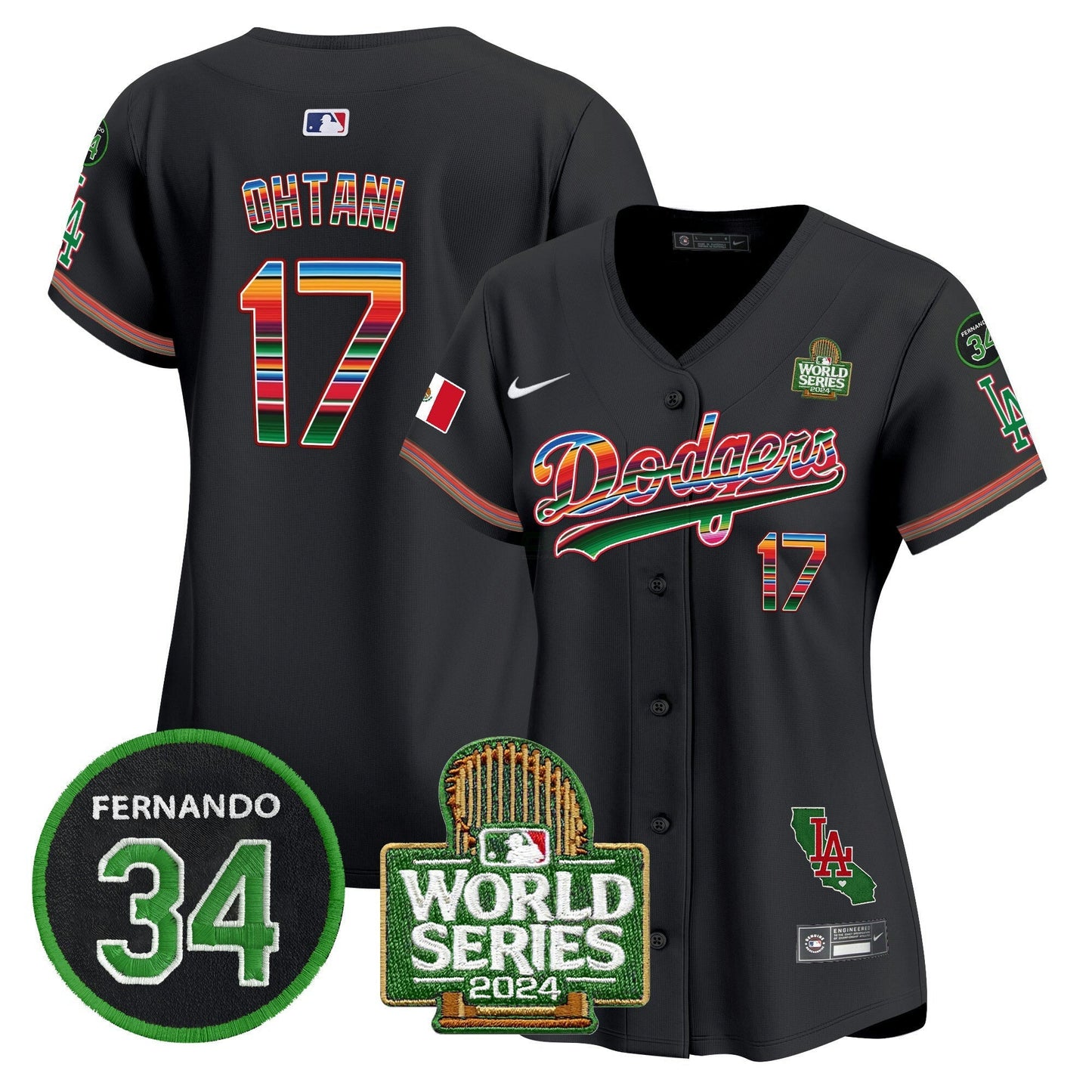 Camisa MLB Women’s Mexico Fernando Memorial & 2024 World Series Patch Vapor Premier Limited Jersey V2