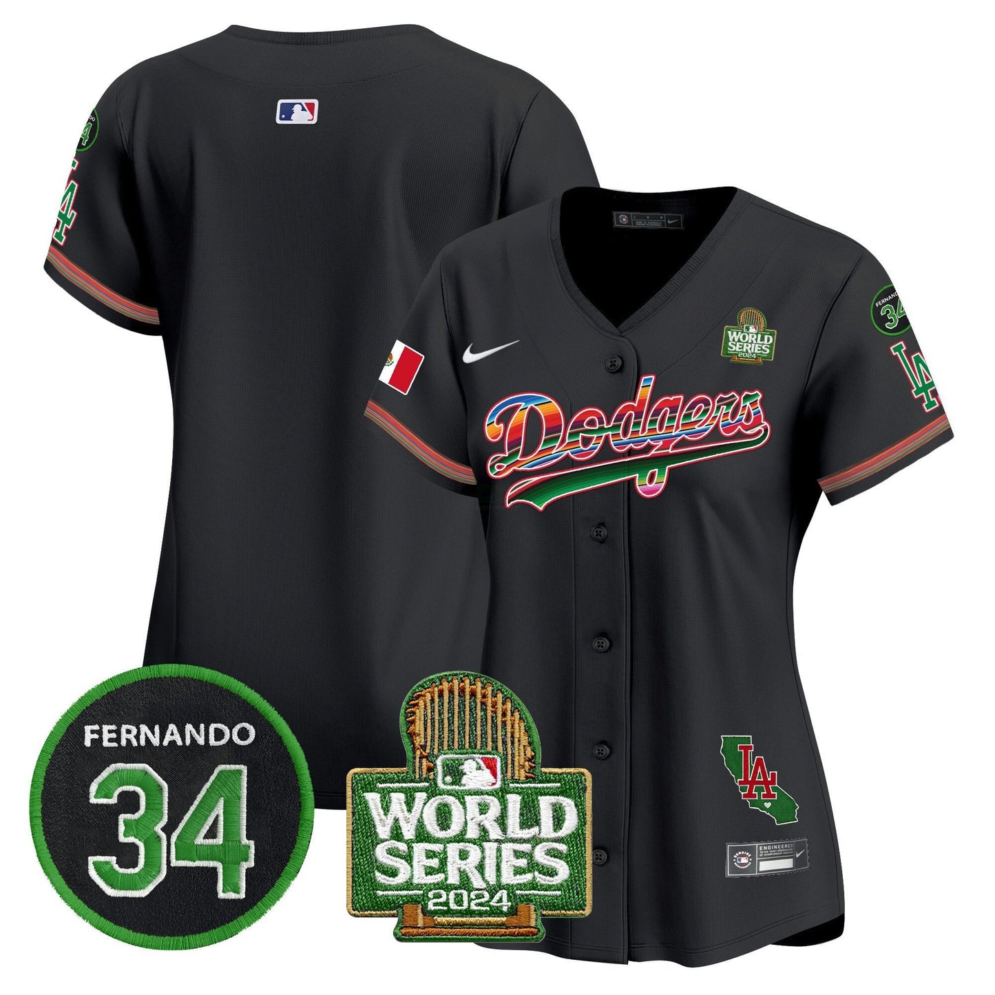 Camisa MLB Women’s Mexico Fernando Memorial & 2024 World Series Patch Vapor Premier Limited Jersey V2