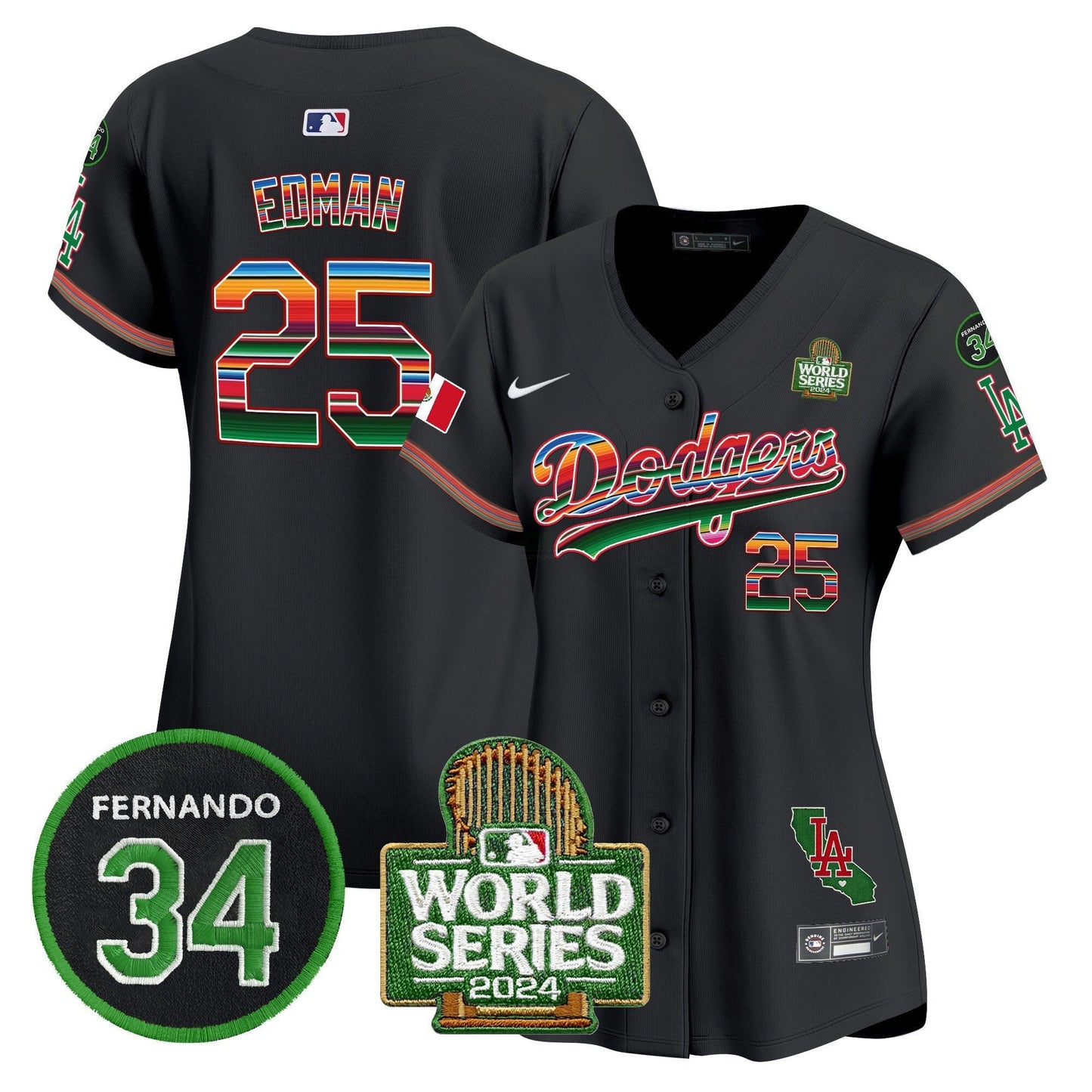 Camisa MLB Women’s Mexico Fernando Memorial & 2024 World Series Patch Vapor Premier Limited Jersey V2
