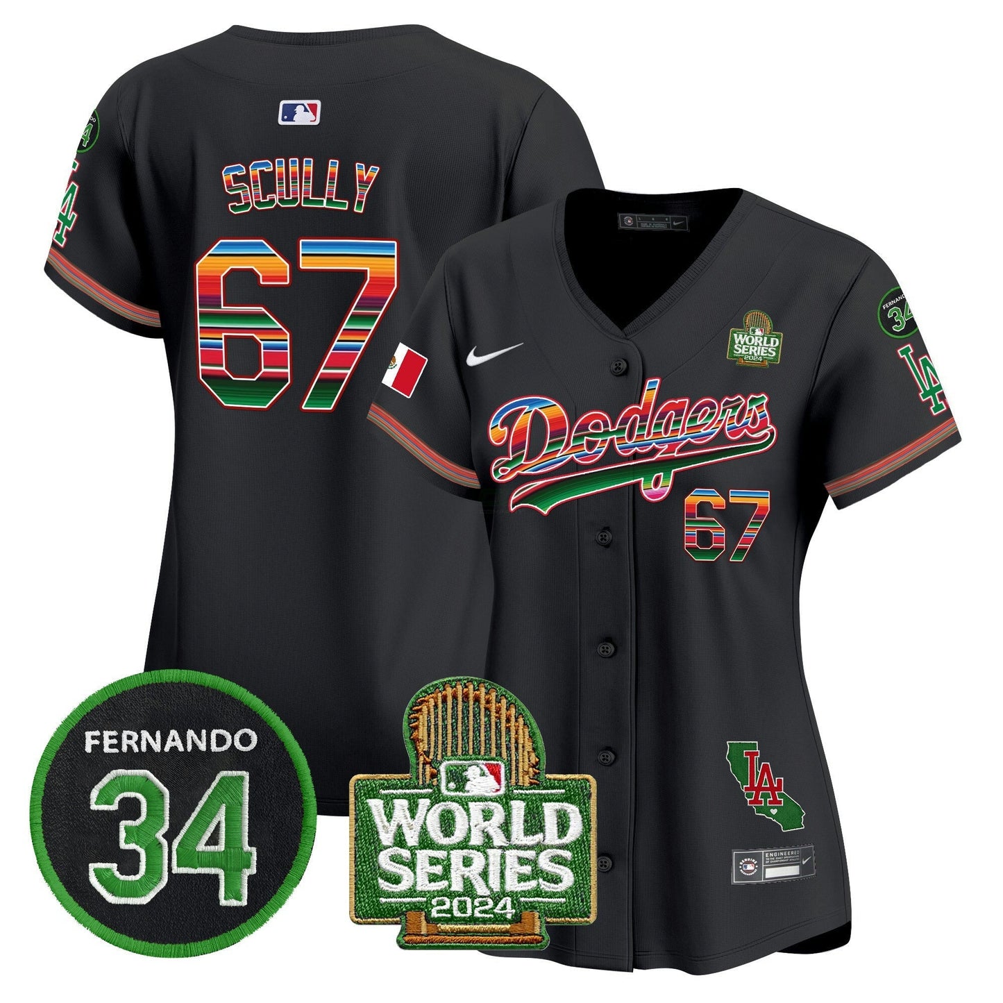 Camisa MLB Women’s Mexico Fernando Memorial & 2024 World Series Patch Vapor Premier Limited Jersey V2