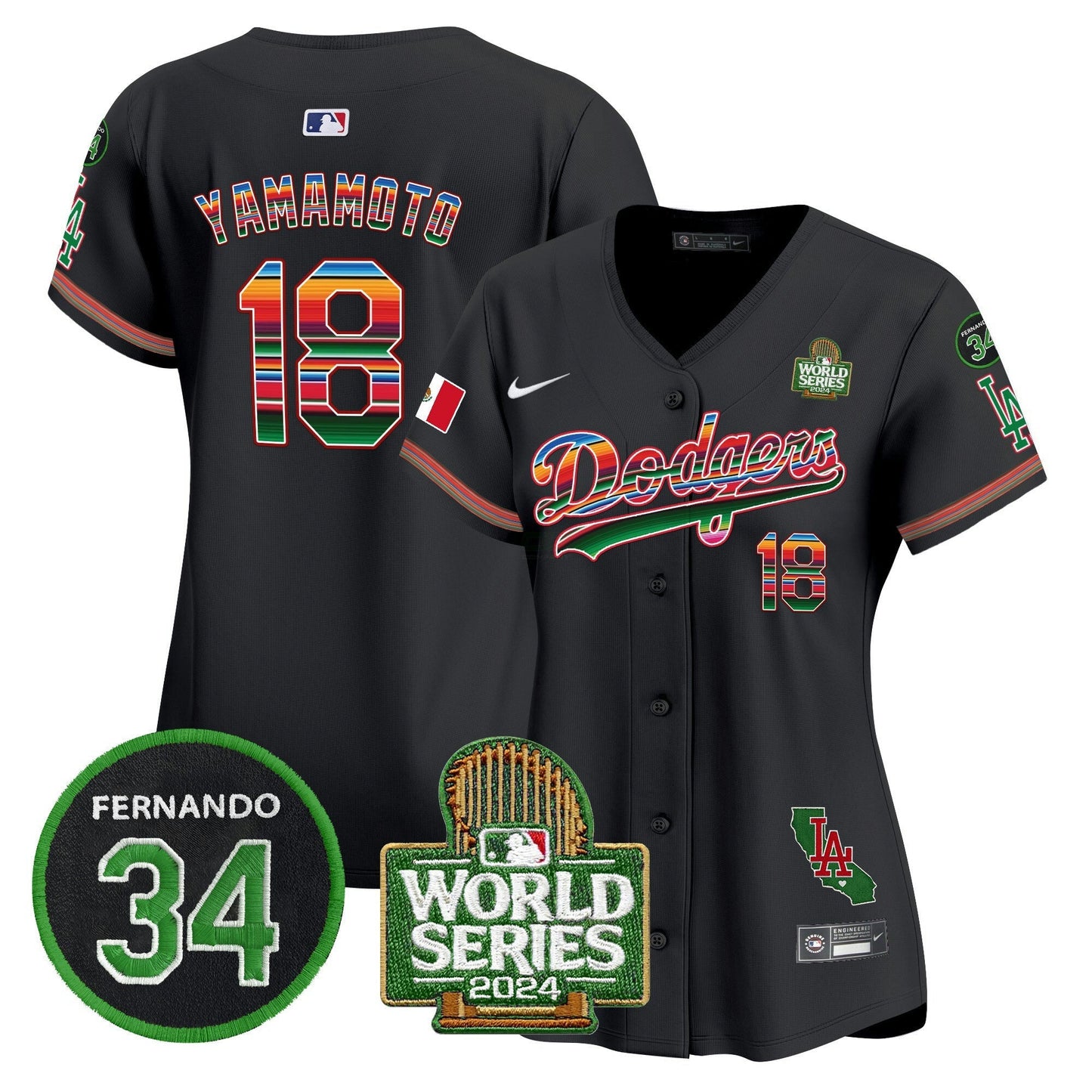 Camisa MLB Women’s Mexico Fernando Memorial & 2024 World Series Patch Vapor Premier Limited Jersey V2