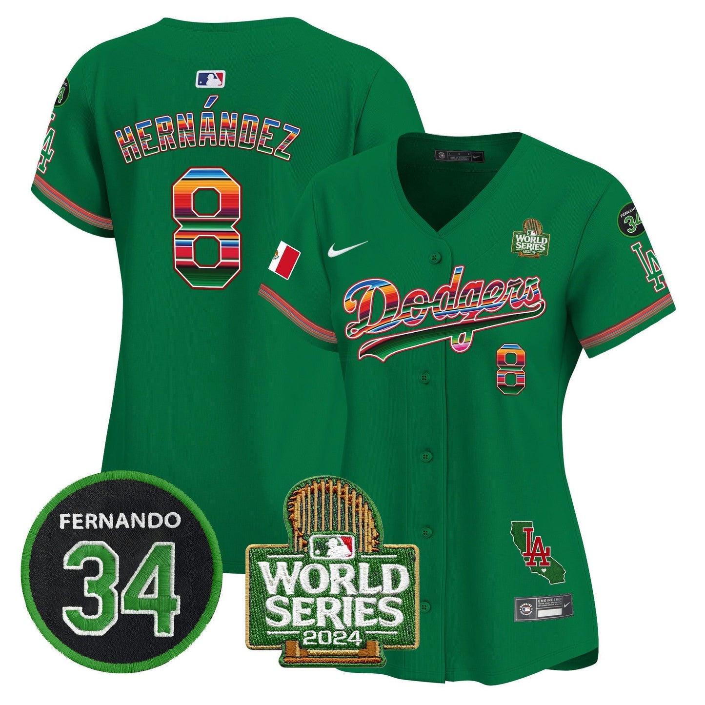 Camisa MLB Women’s Mexico Fernando Memorial & 2024 World Series Patch Vapor Premier Limited Jersey V2