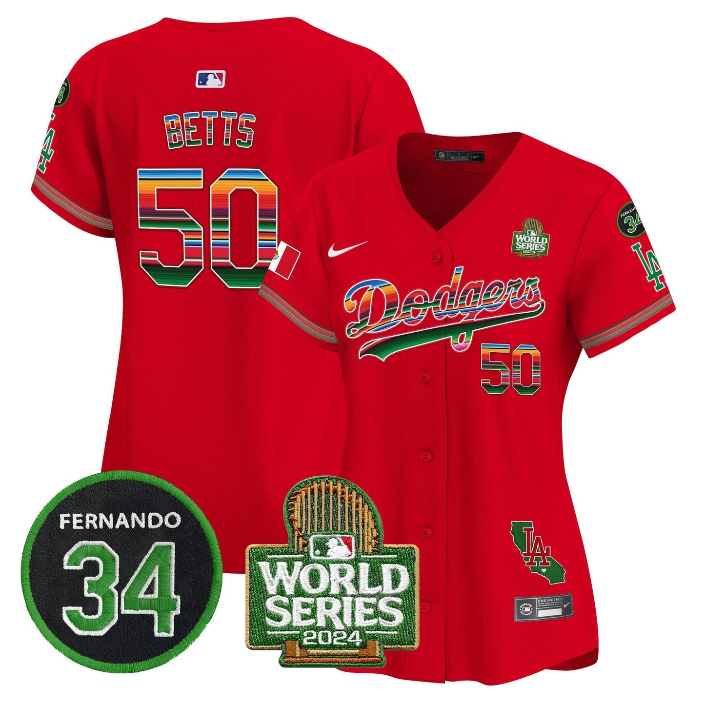 Camisa MLB Women’s Mexico Fernando Memorial & 2024 World Series Patch Vapor Premier Limited Jersey V2